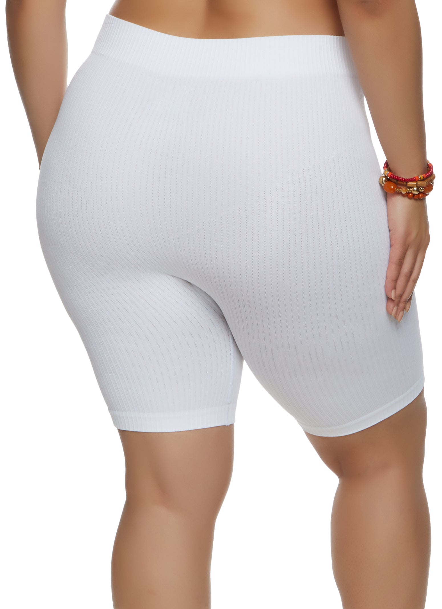 Plus Size Rib Knit Seamless Biker Shorts