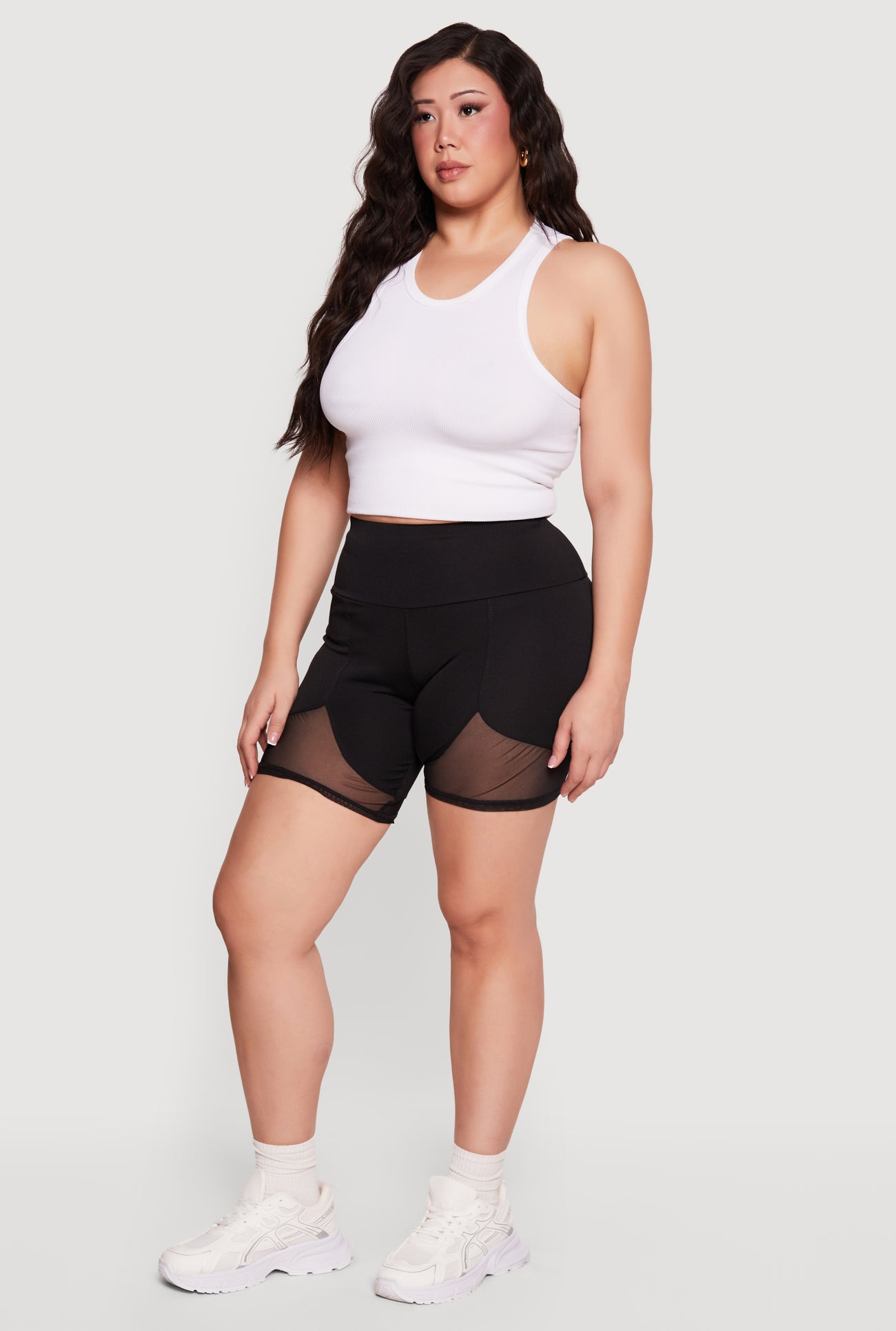 Plus Size High Waisted Mesh Insert Bike Shorts Plus Size High Waisted Mesh Insert Bike Shorts