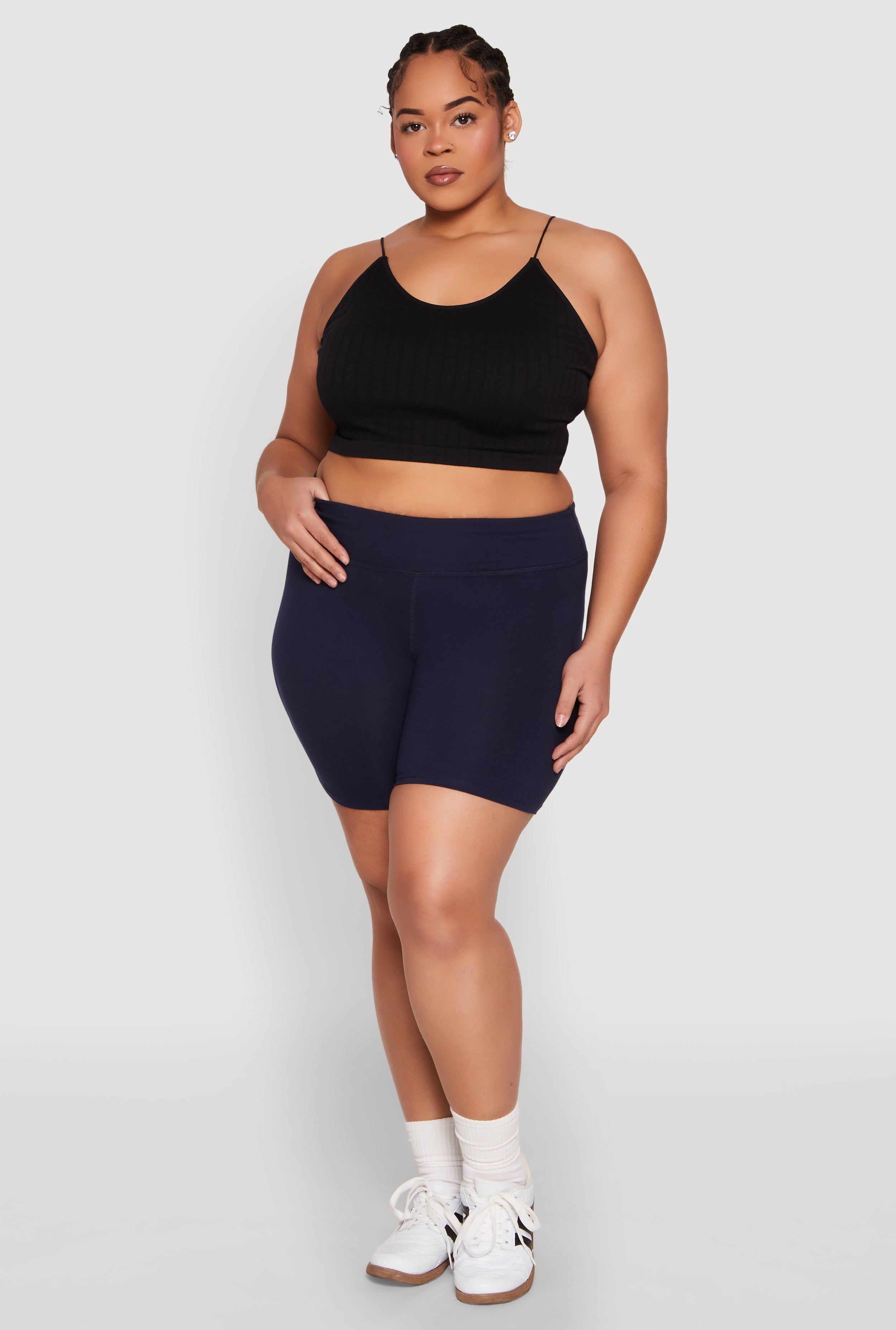 Plus Size High Waist Bike Shorts navy Rainbow Shops Plus Size