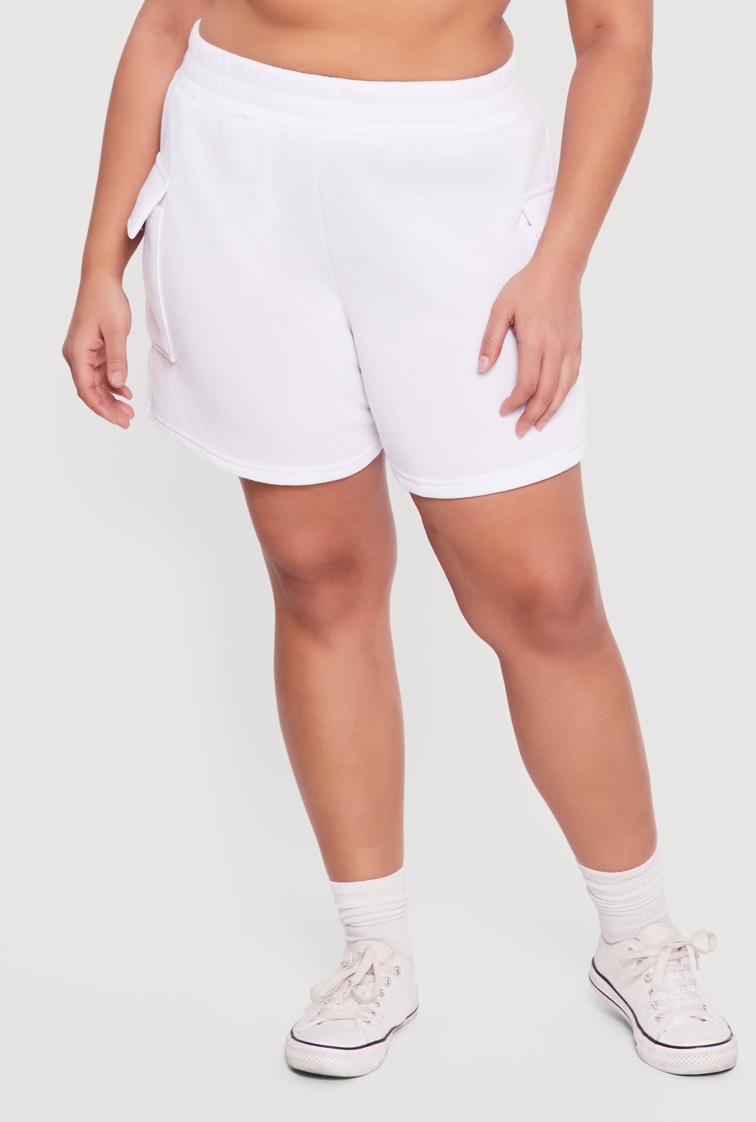 Plus Size High Waisted Fleece Cargo Shorts