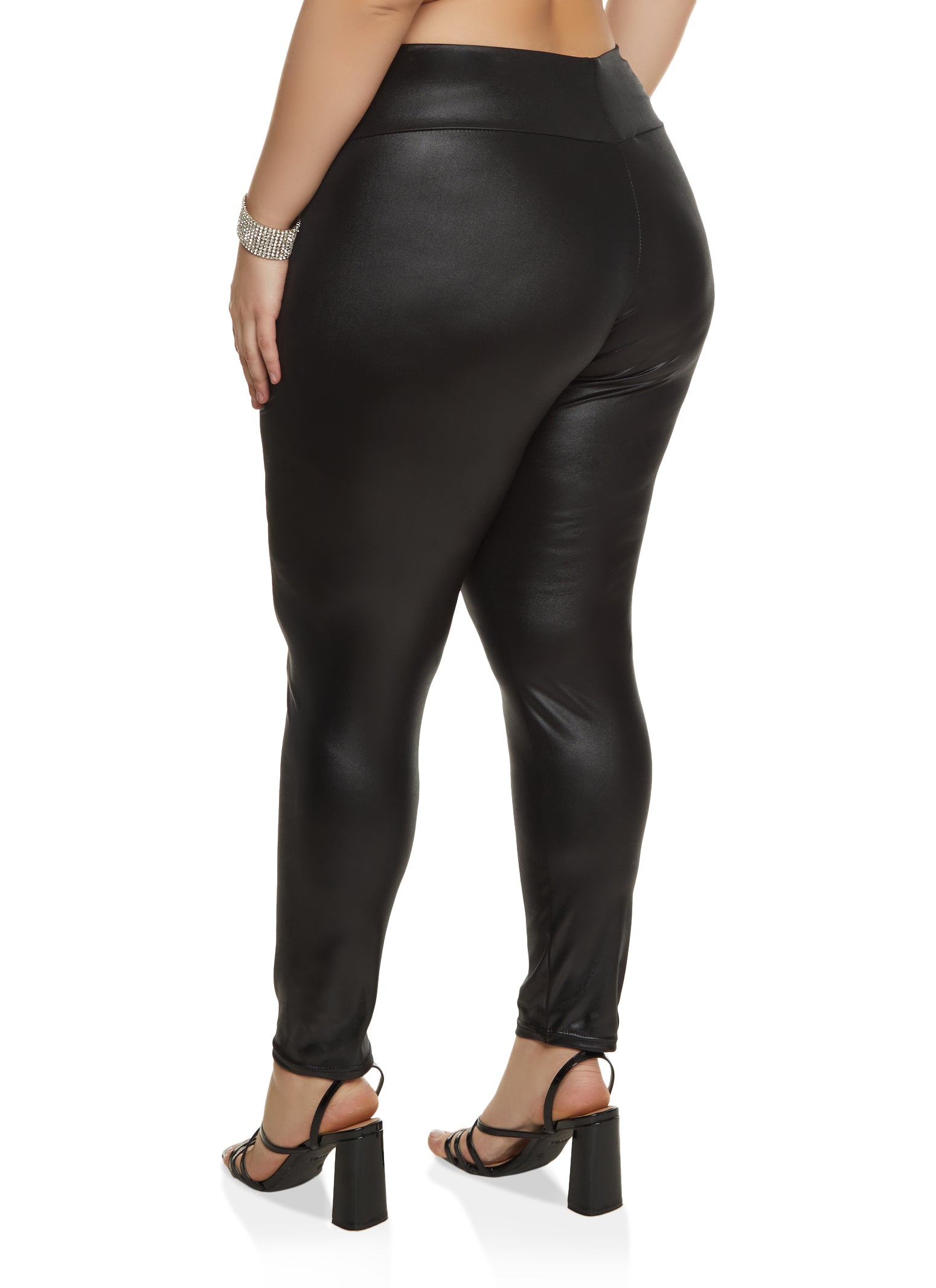 Plus Size Leather Look High Waisted Leggings