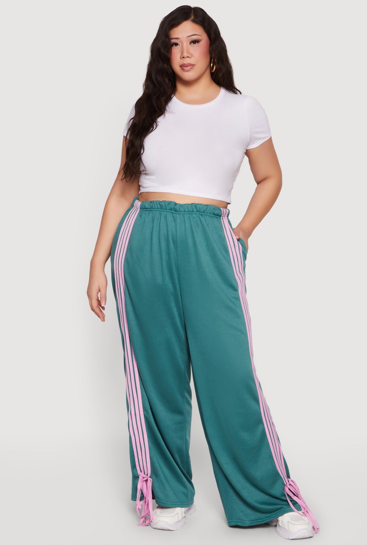 Plus Size Side Striped Wide Leg Sweatpants