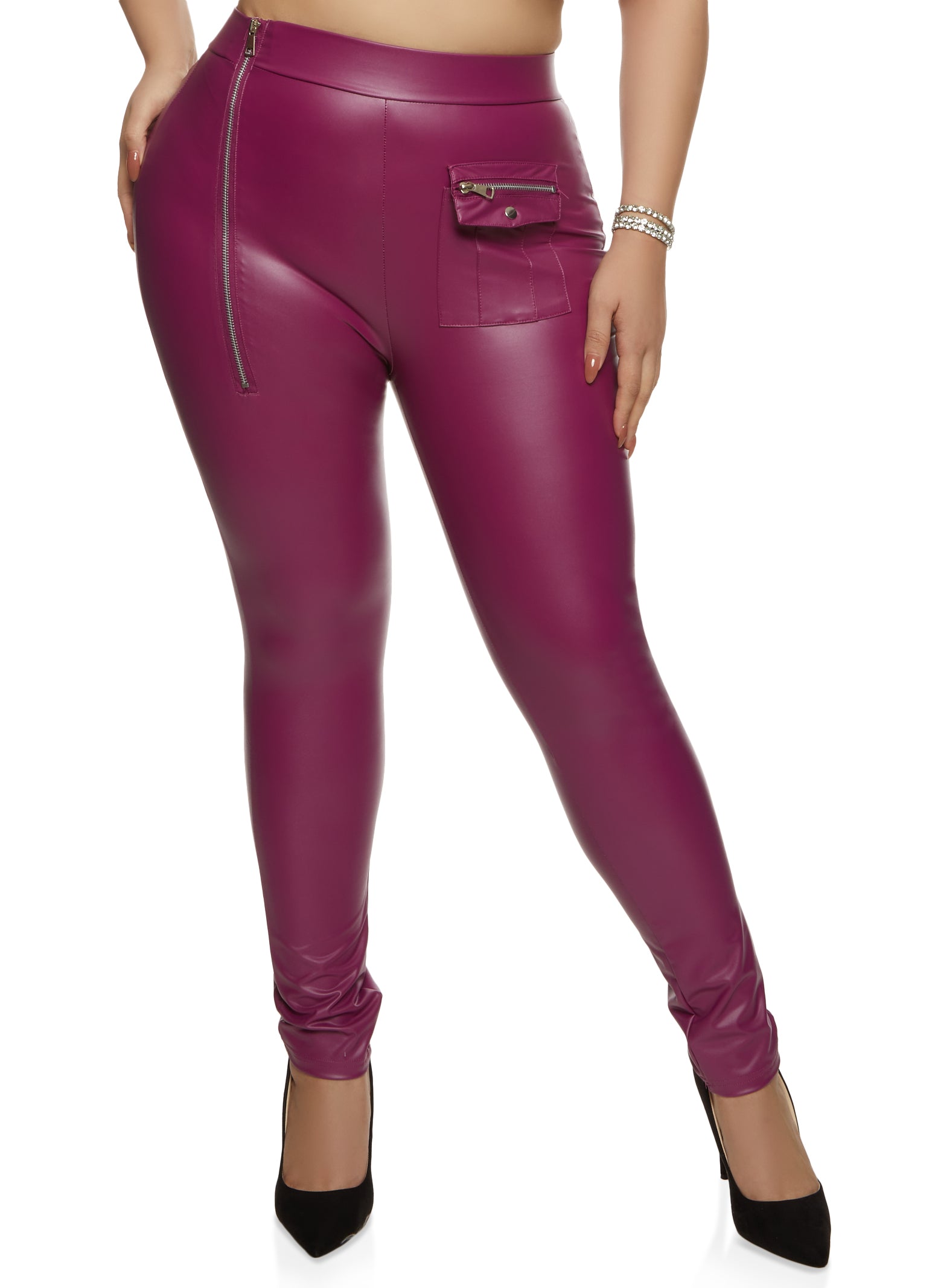 Plus Size Faux Leather Zip Front Skinny Pants
