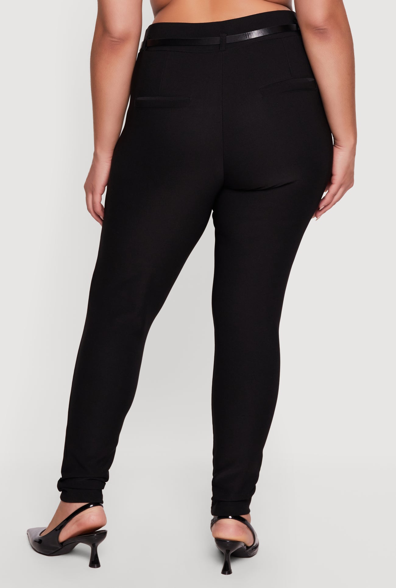 Plus Size High Waisted Belted Skinny Leg Dress Pants Plus Size High Waisted Belted Skinny Leg Dress Pants