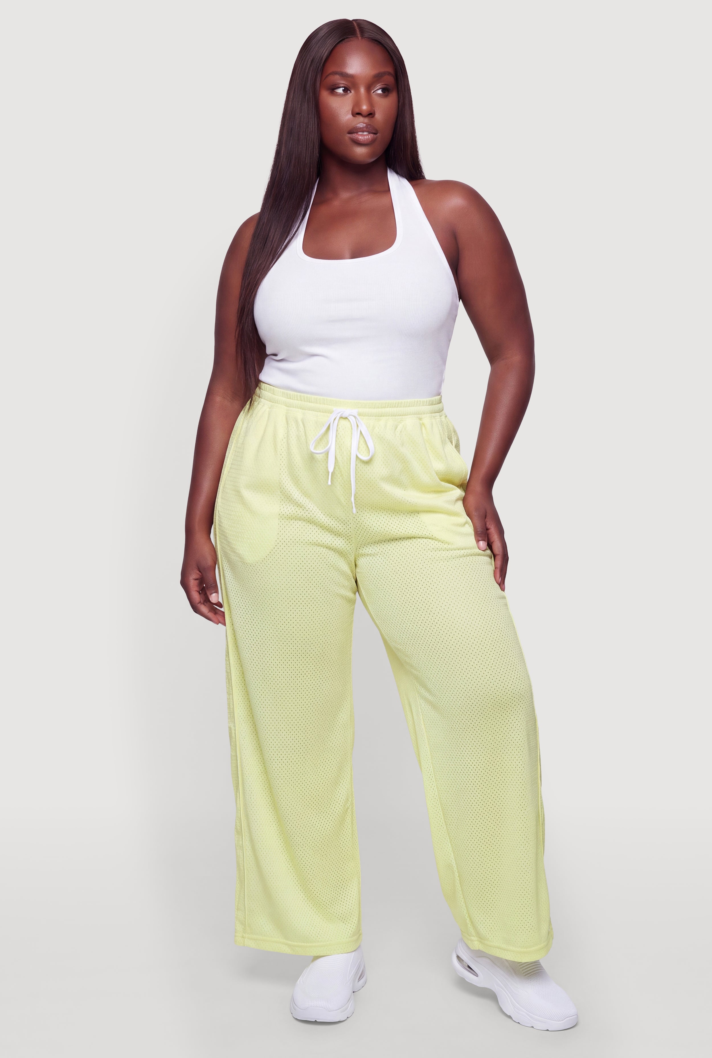 Plus Size Drawstring Waist Jersey Mesh Pants