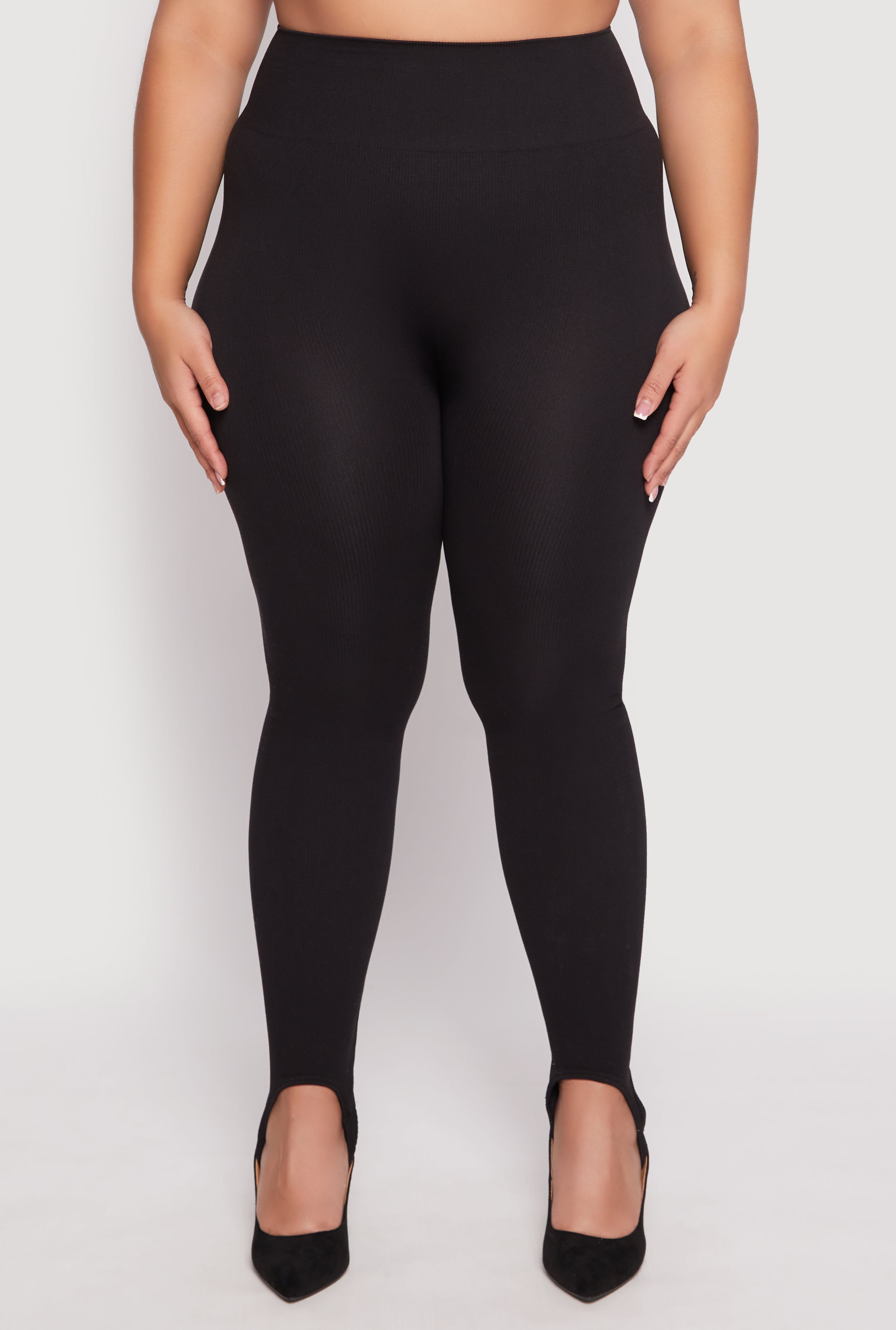Plus Size Ribbed Knit Seamless Stirrup Leggings