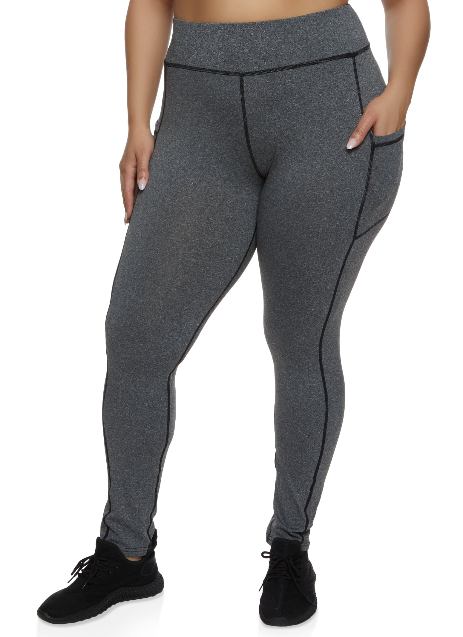 Plus Size Decorative Stitch Side Pocket Leggings