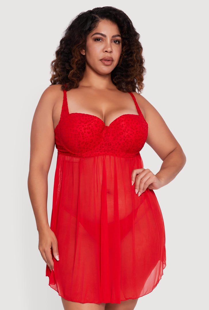 knee length dresses for ladies Red Sexy Lace Halter Neck Night Dress Plus size main image 1
