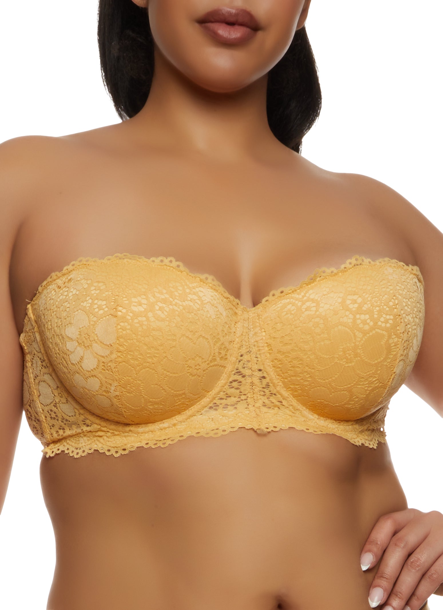 Plus Size Scalloped Solid Floral Lace Balconette Bra | Converts to Strapless