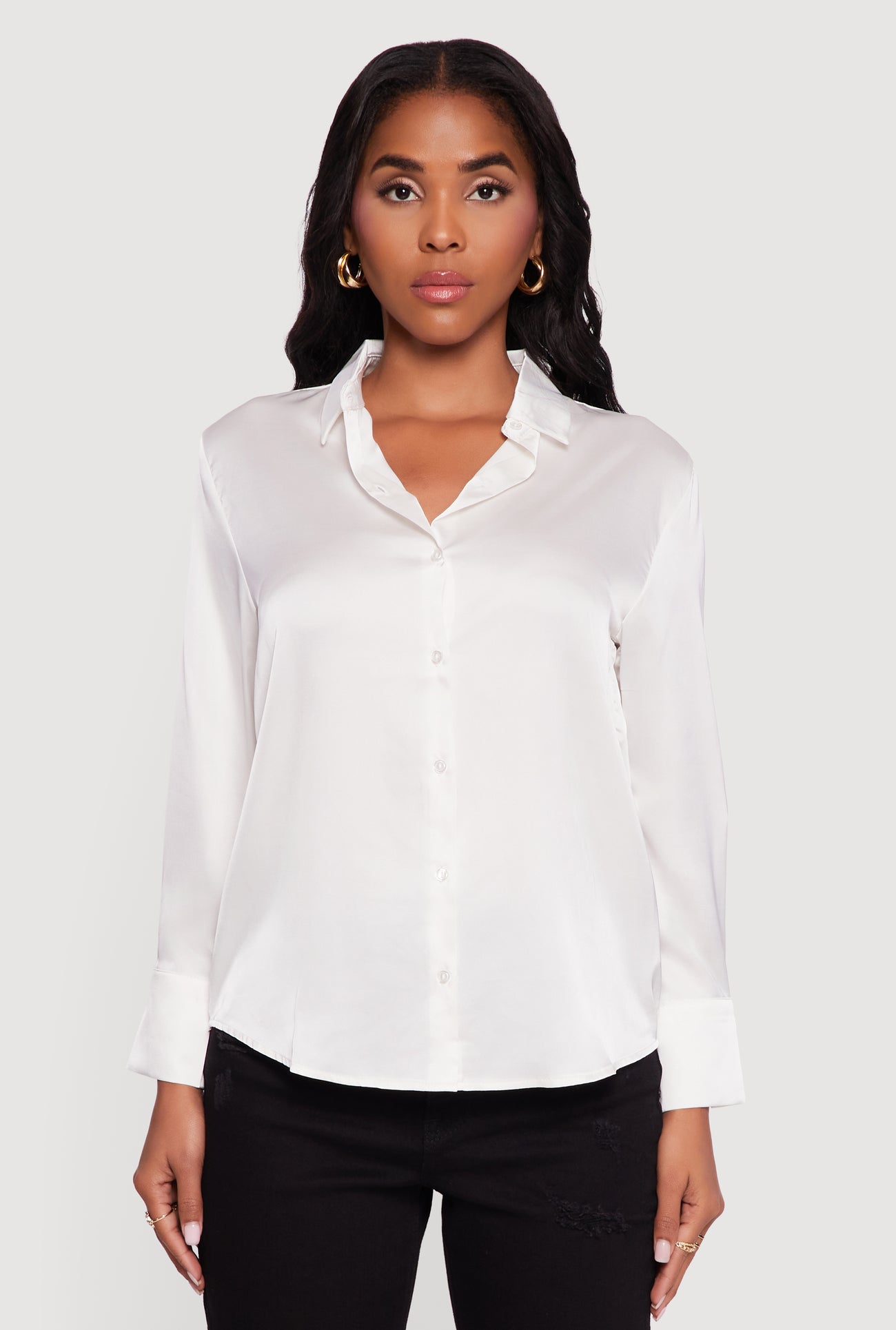 Satin Long Sleeve Button Front Shirt