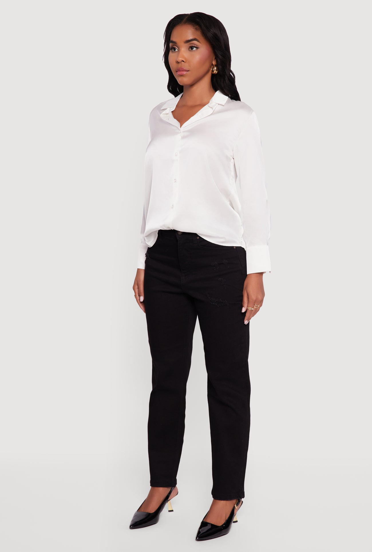 Satin Long Sleeve Button Front Shirt