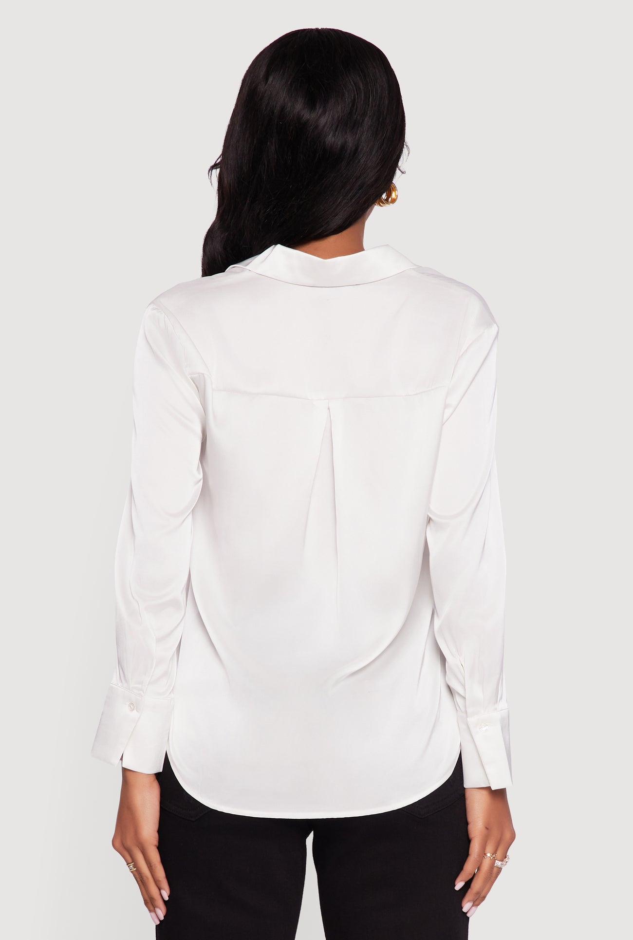 Satin Long Sleeve Button Front Shirt