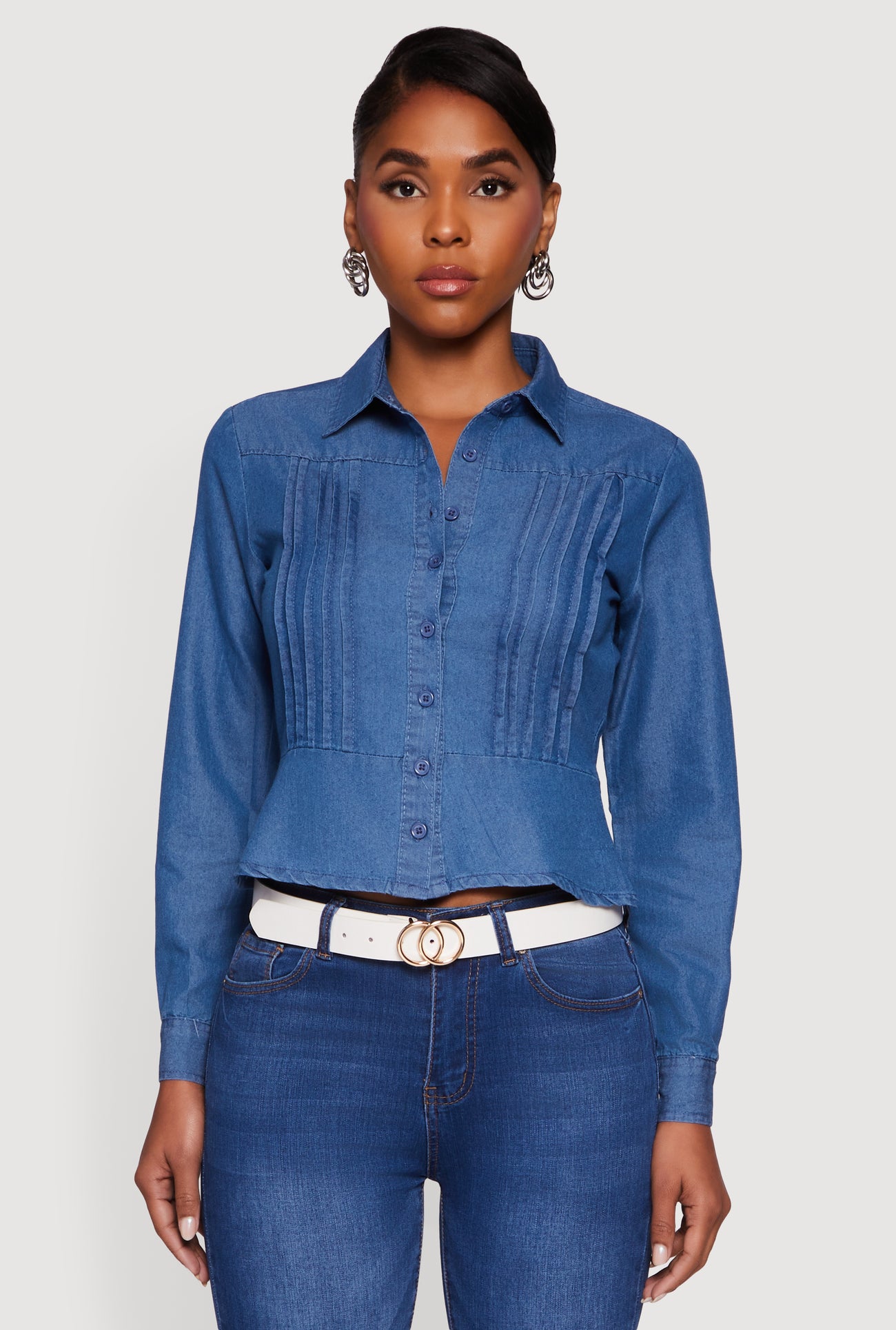 Chambray Peplum Button Front Shirt