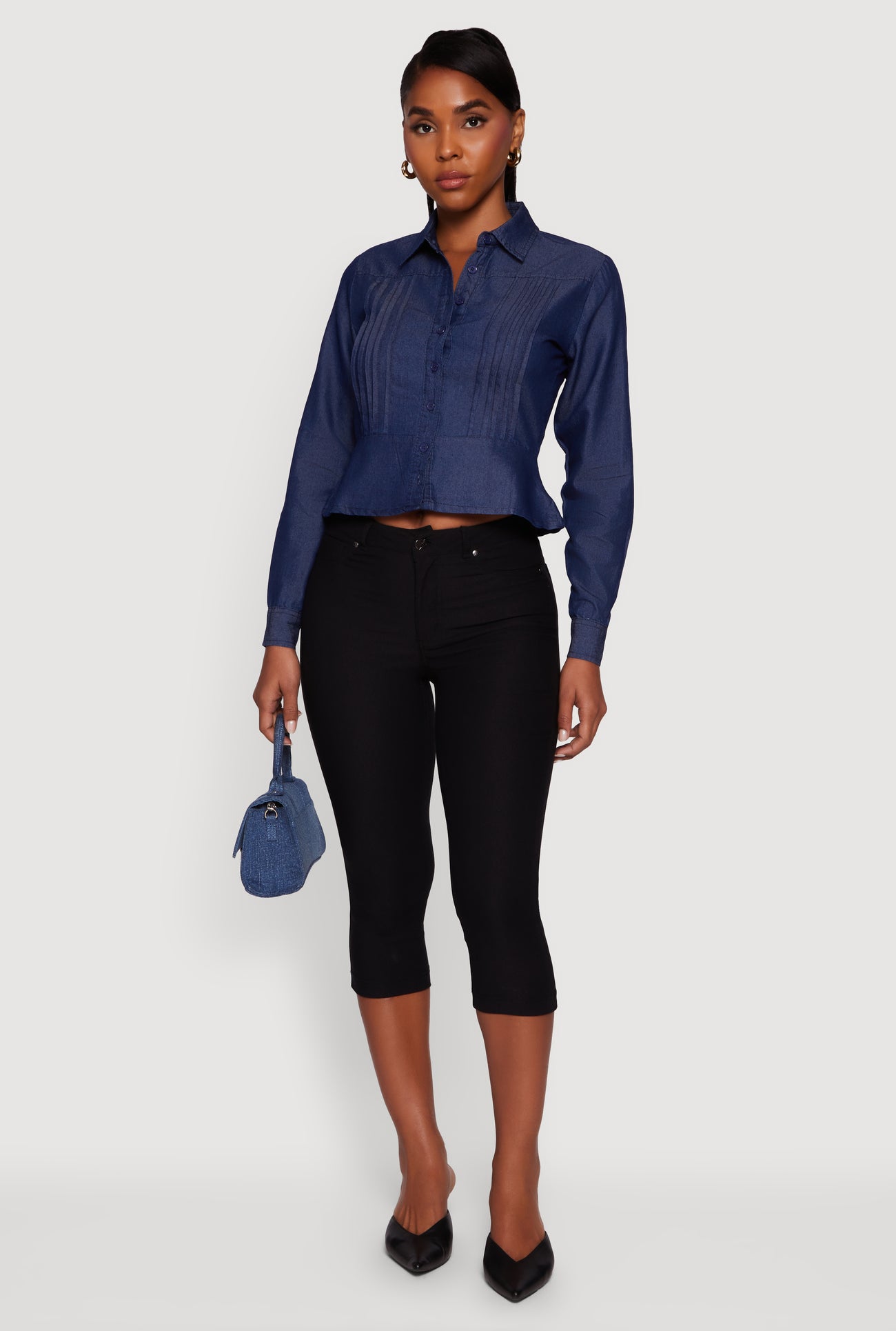 Chambray Peplum Button Front Shirt