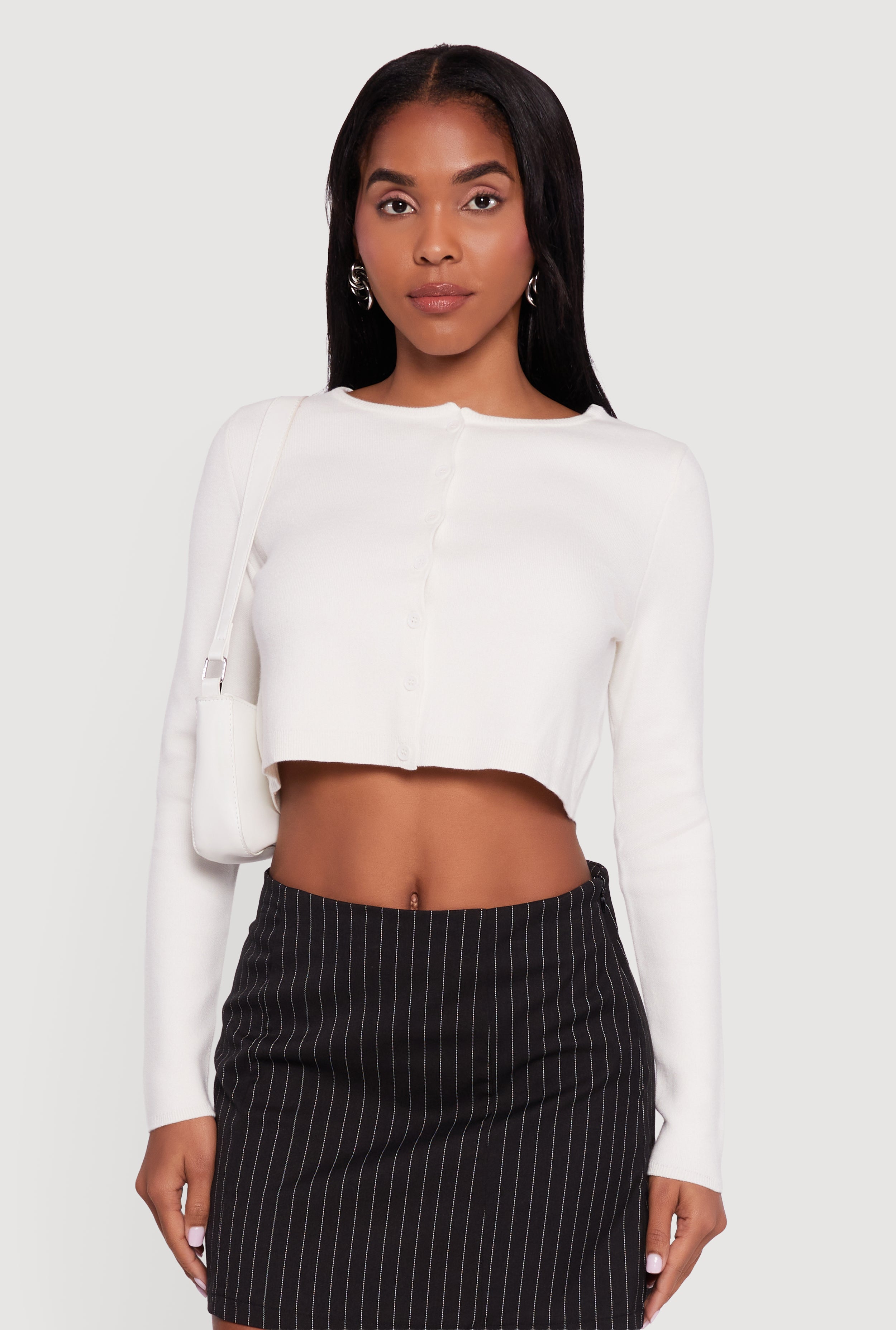 Long Sleeve Button Front Cropped Cardigan