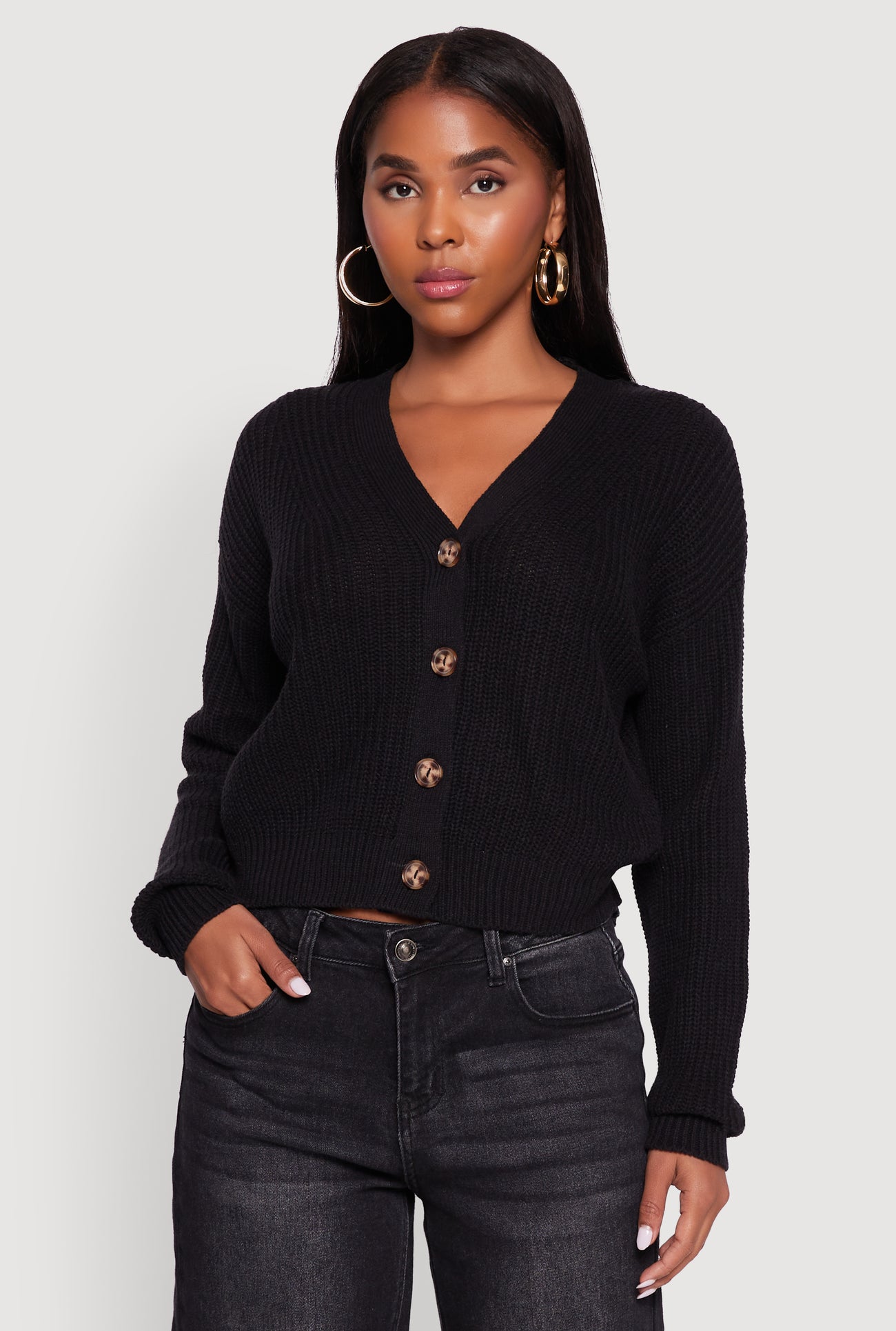 Classic Fit V-Neck Button Front Cardigan