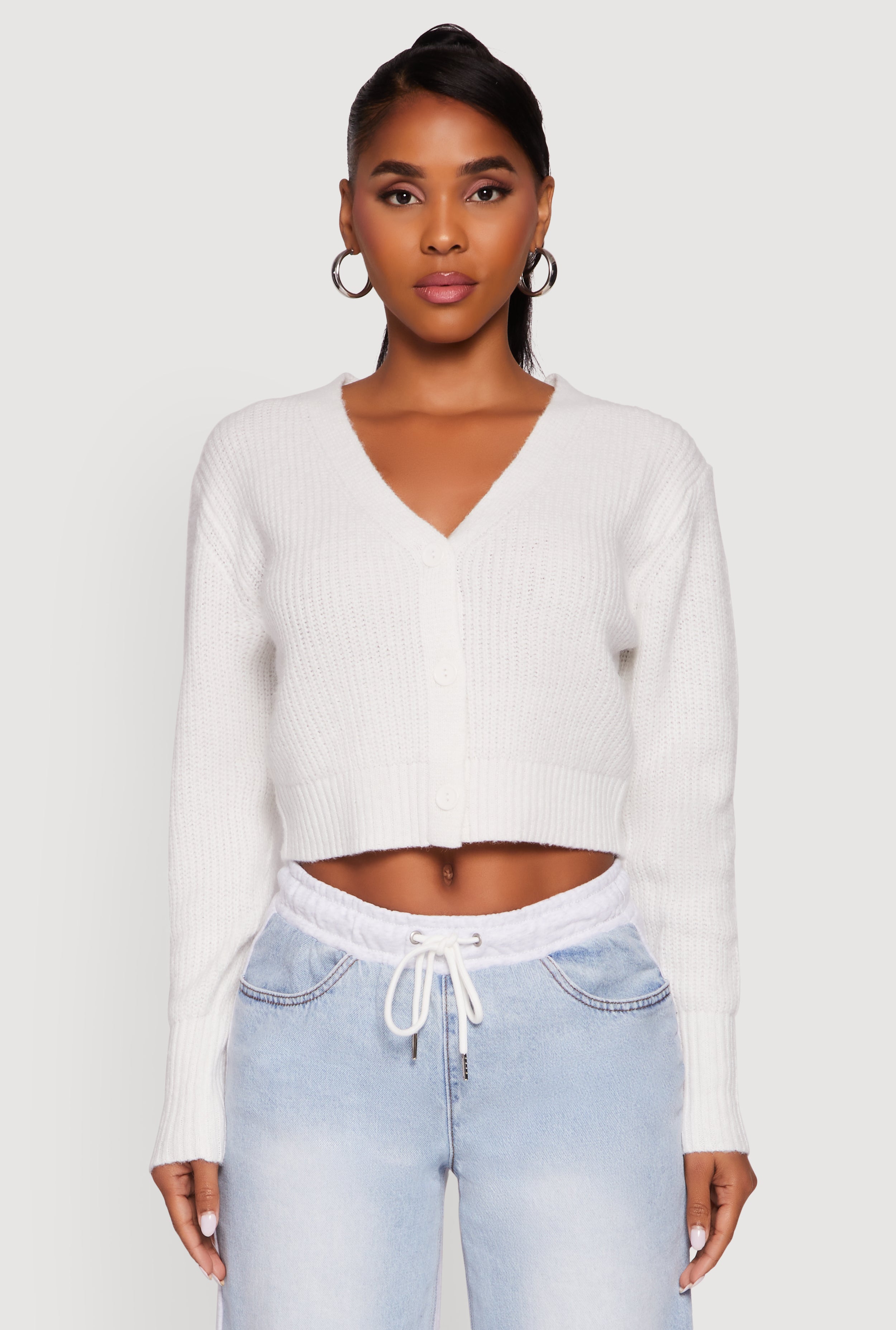 Classic Fit Button Front Cropped Cardigan