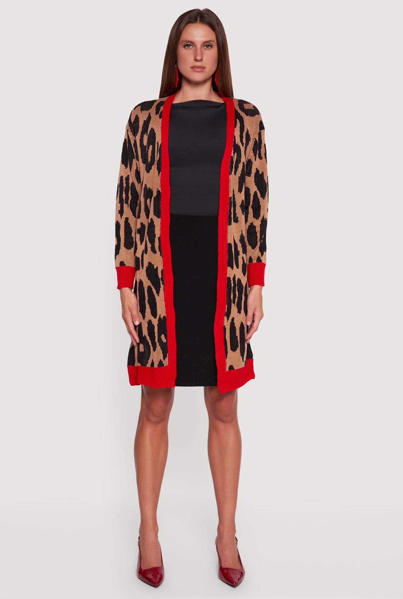 Leopard Print Open Front Long Cardigan