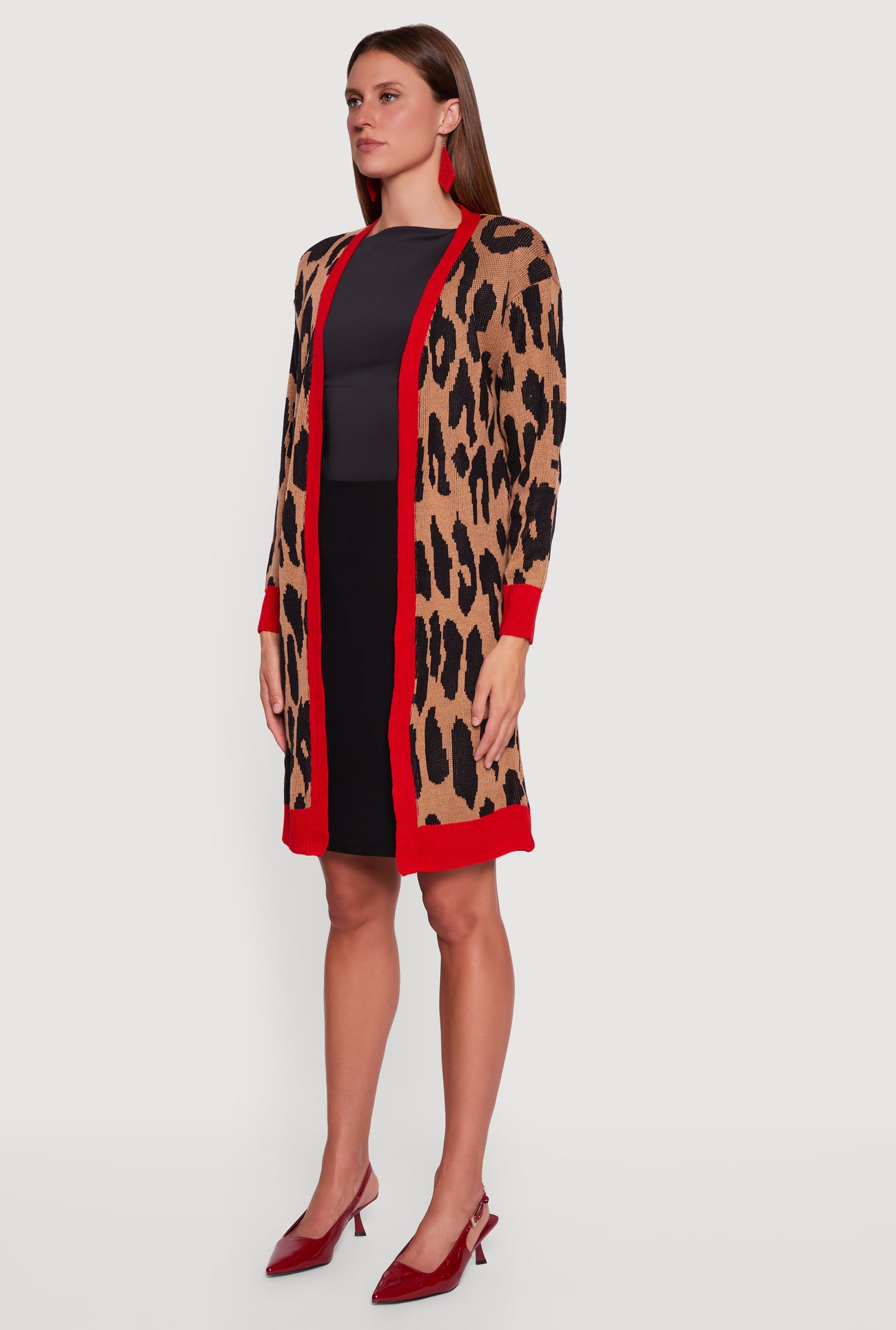 Leopard Print Open Front Long Cardigan