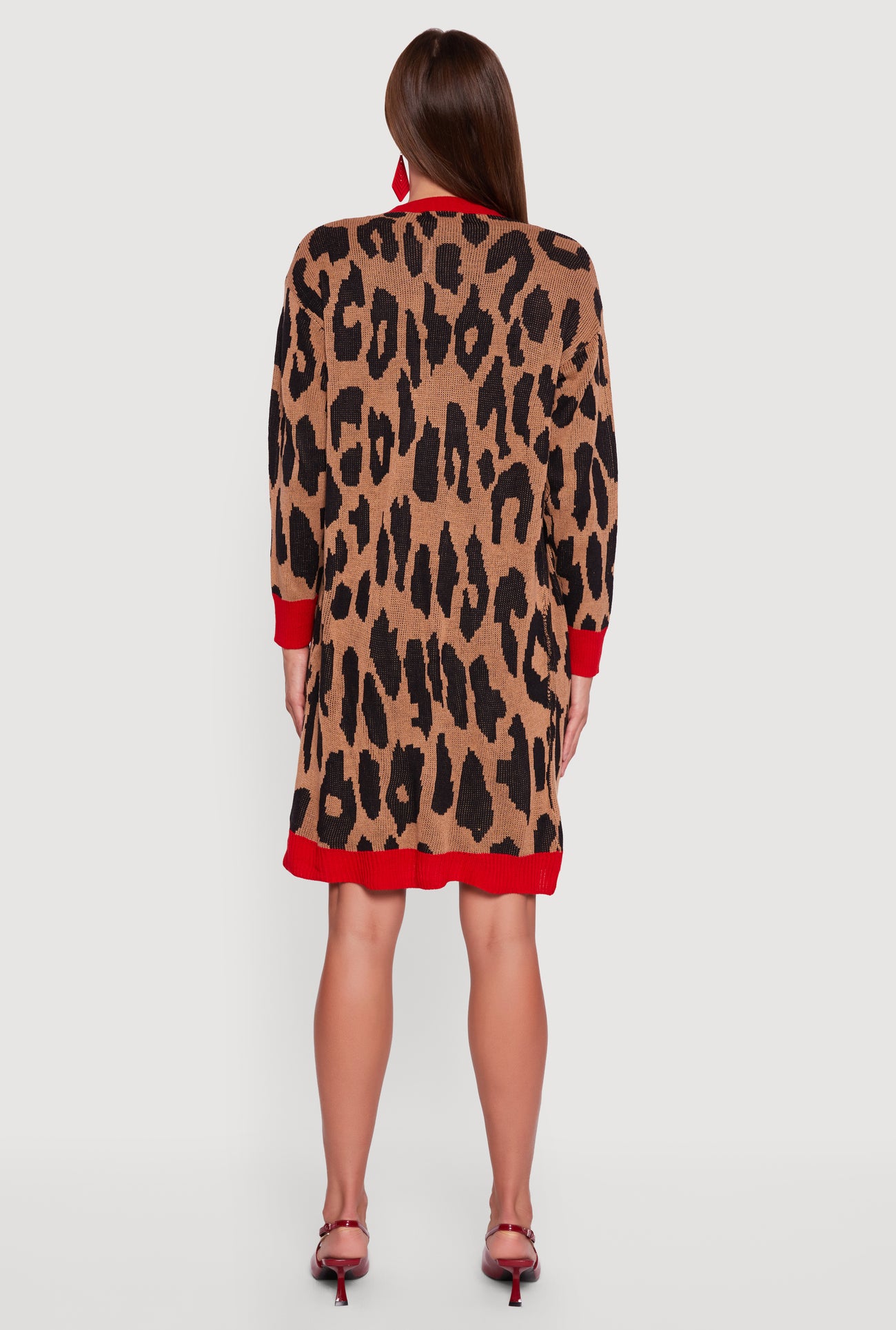 Leopard Print Open Front Long Cardigan
