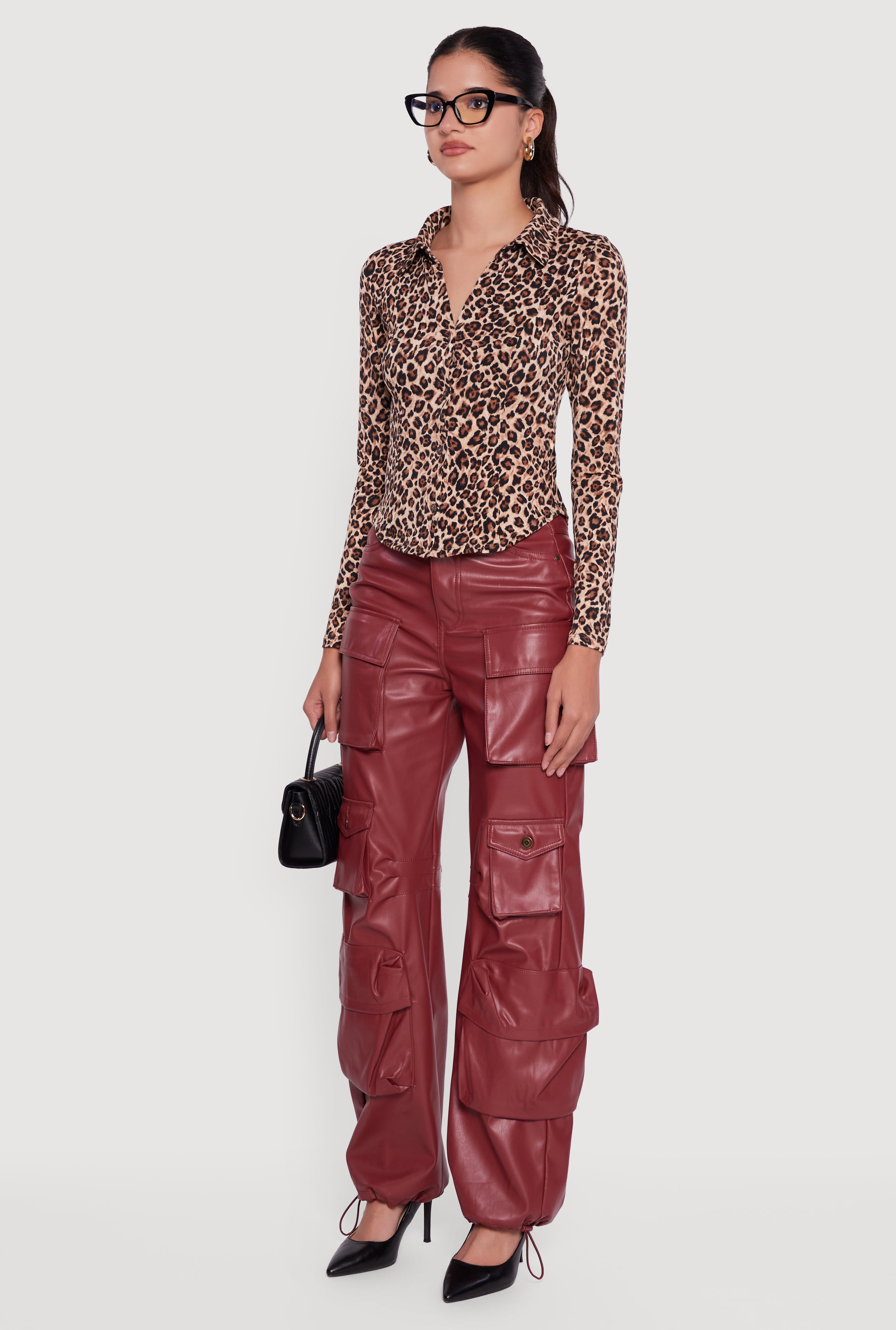 Leopard Print Long Sleeve Button Front Shirt