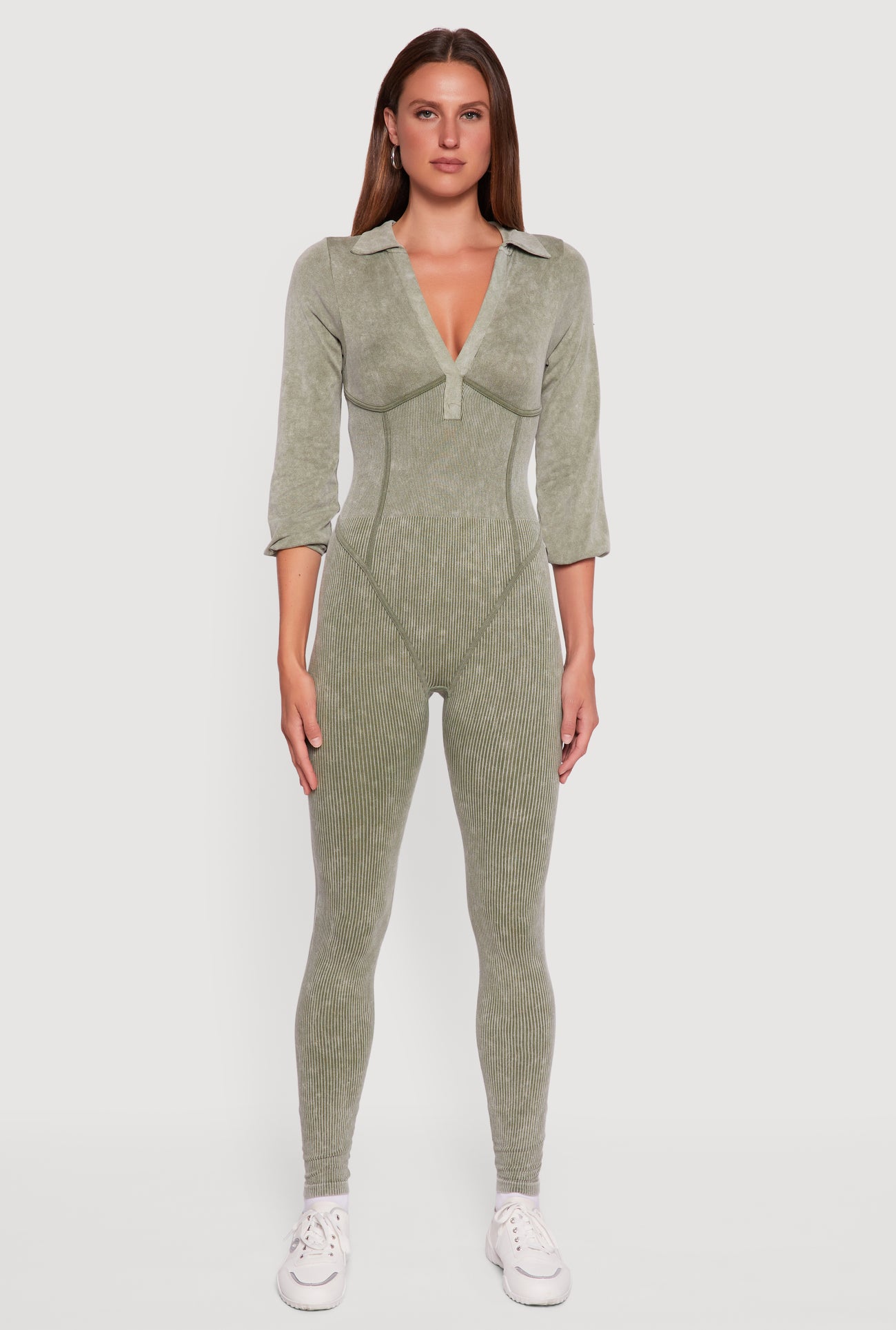 Acid Wash Ribbed Knit Jumpsuit