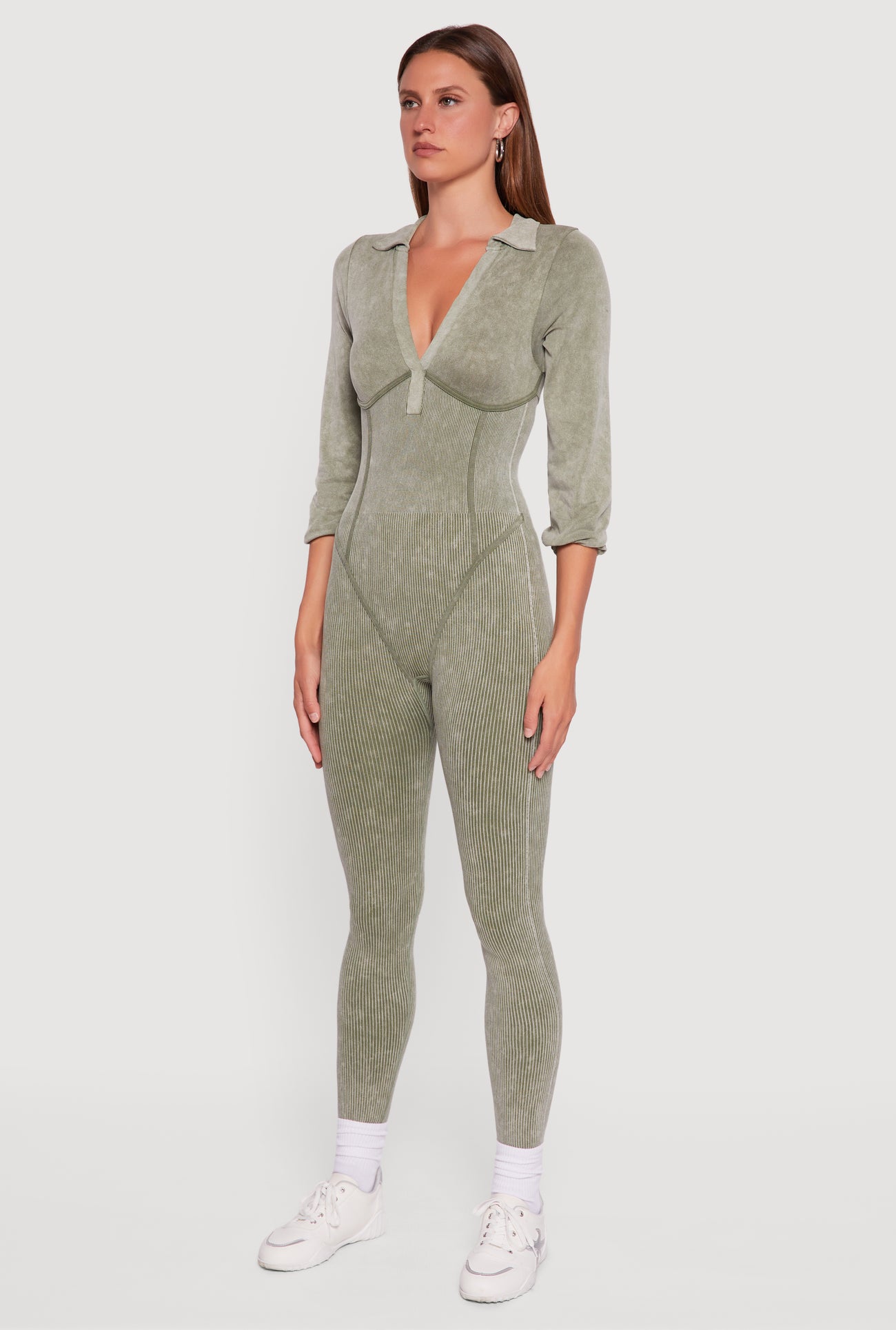Acid Wash Ribbed Knit Jumpsuit