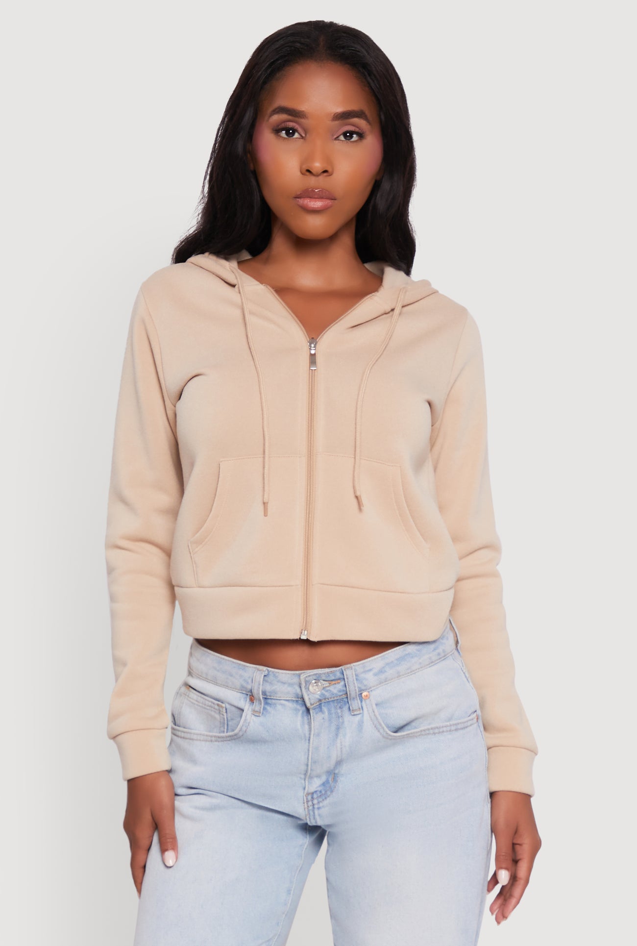 Zip Front Fleece Hooded Sweatshirt