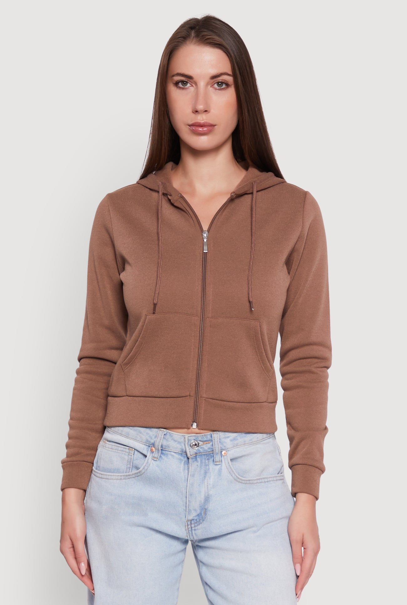 Zip Front Fleece Hooded Sweatshirt