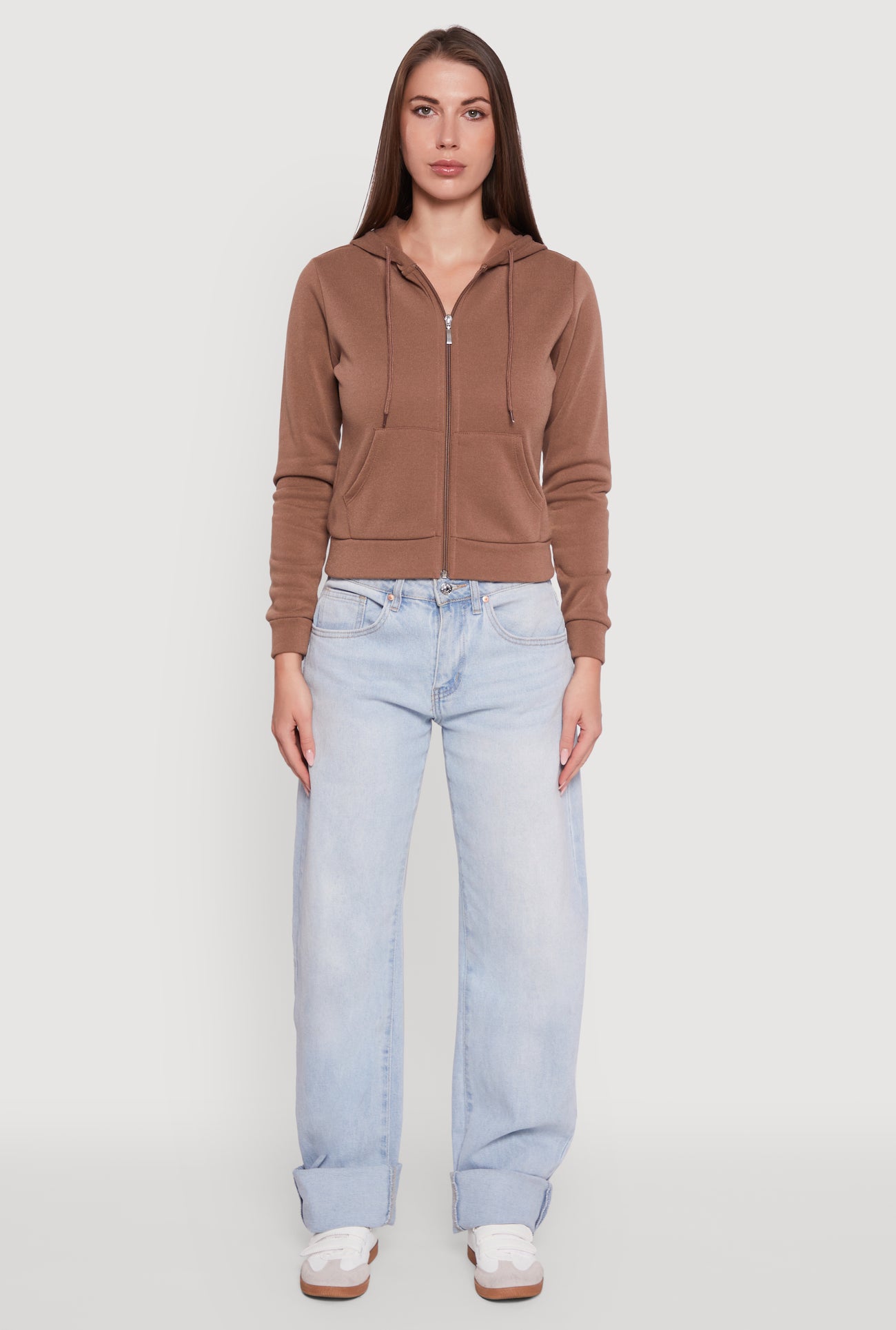Zip Front Fleece Hooded Sweatshirt