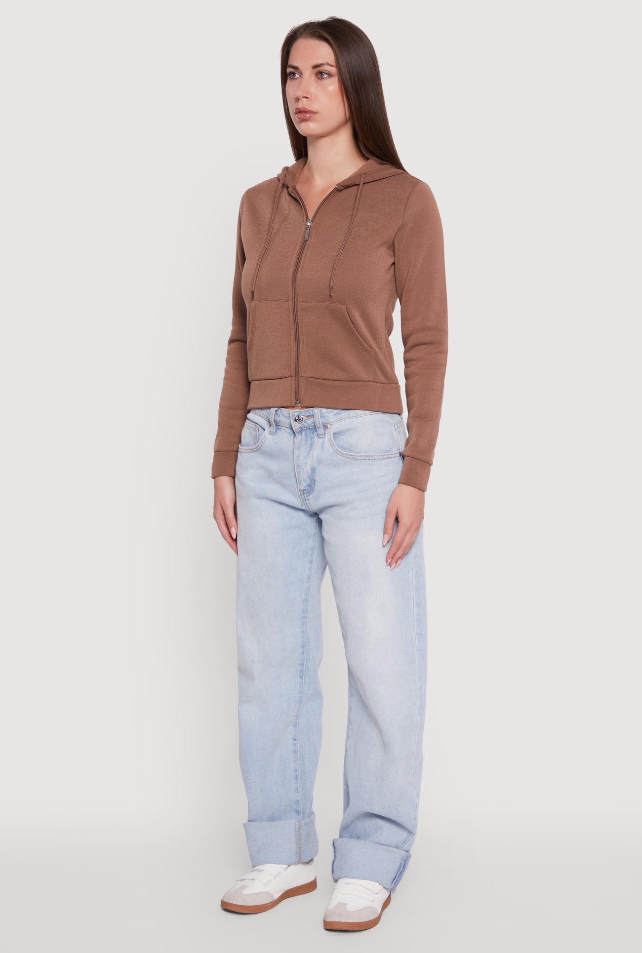 Zip Front Fleece Hooded Sweatshirt