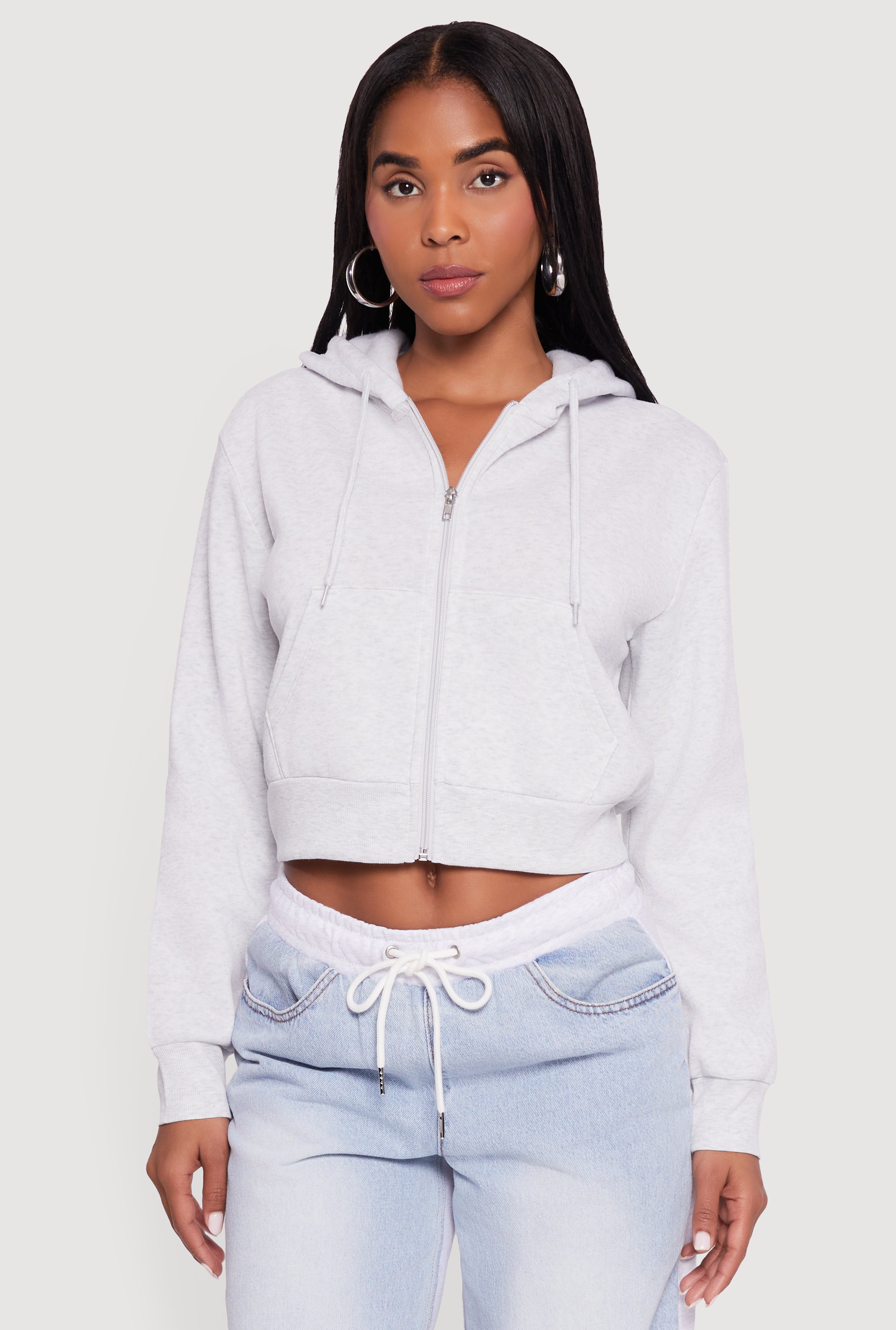 Cropped Zip Front Hoodie