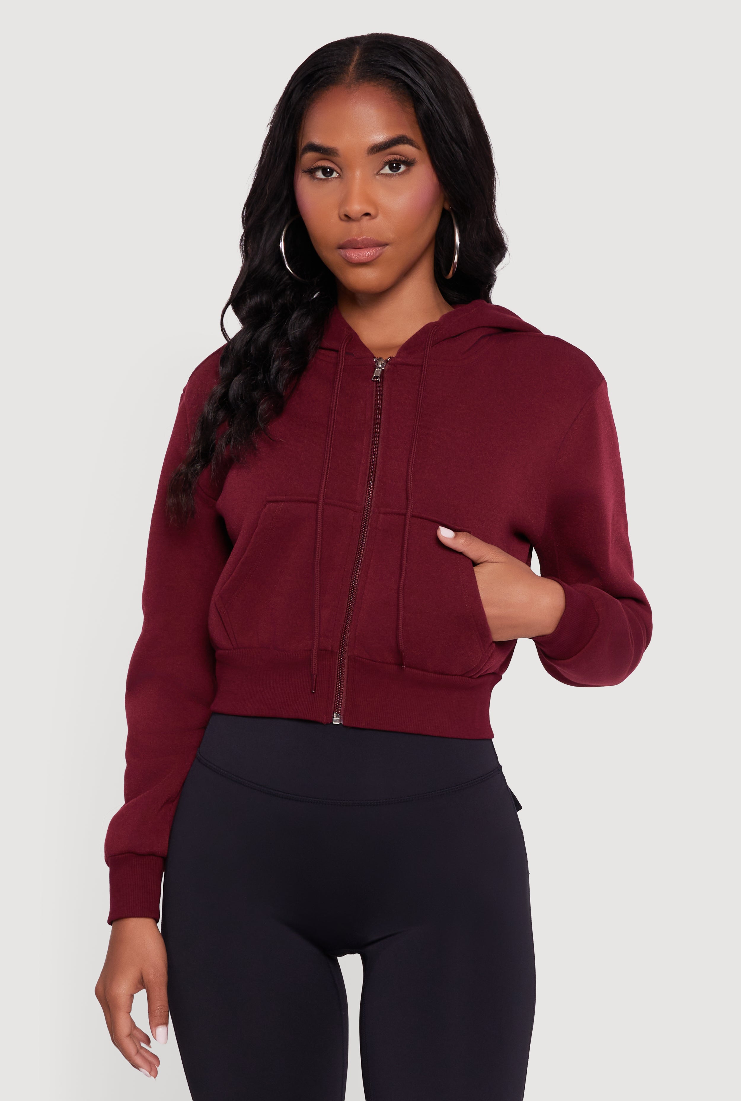 Cropped Zip Front Hoodie