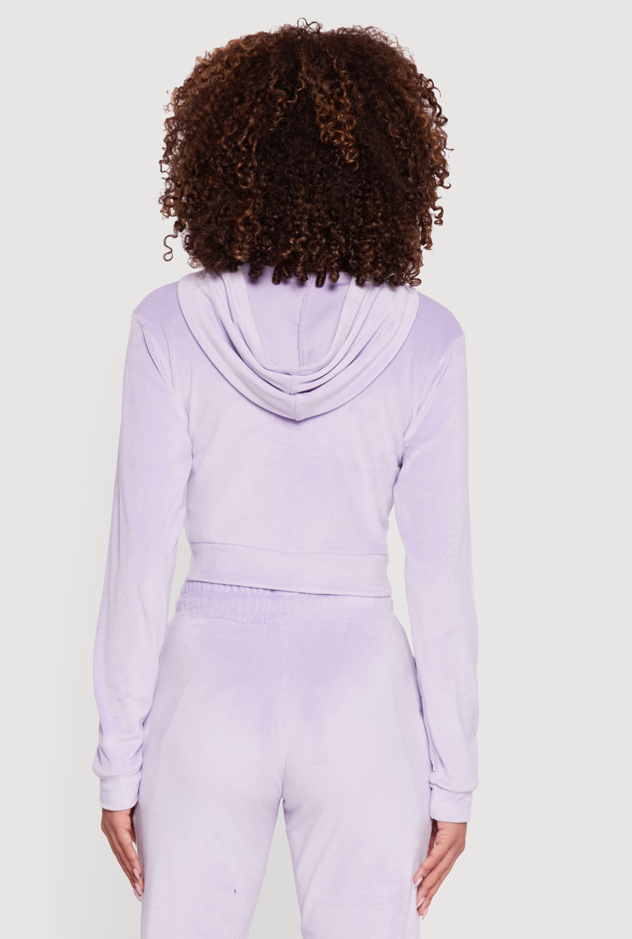 Velour Long Sleeve Cropped Zip Front Hoodie