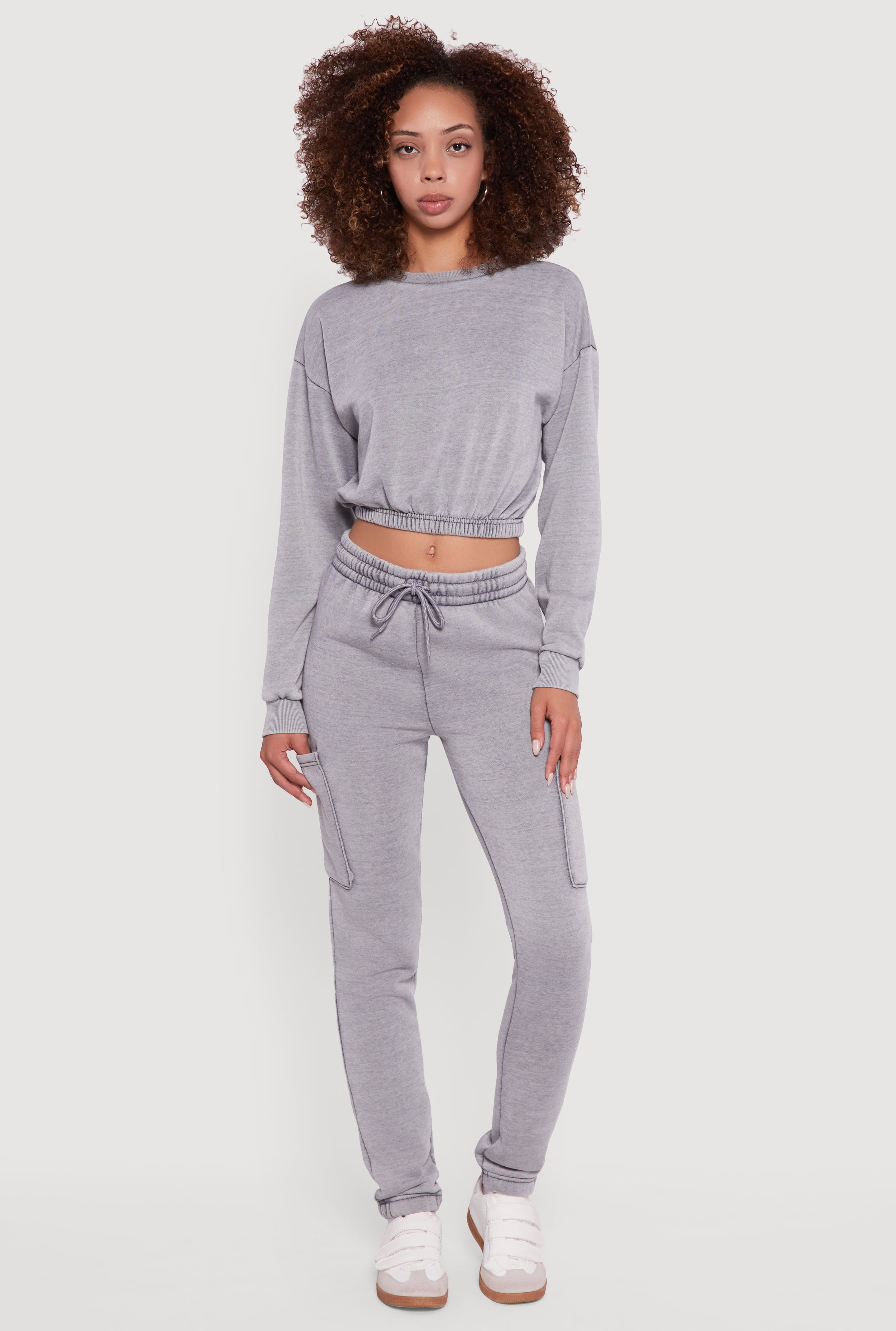 Crew Neck Long Sleeve Cropped Sweatshirt
