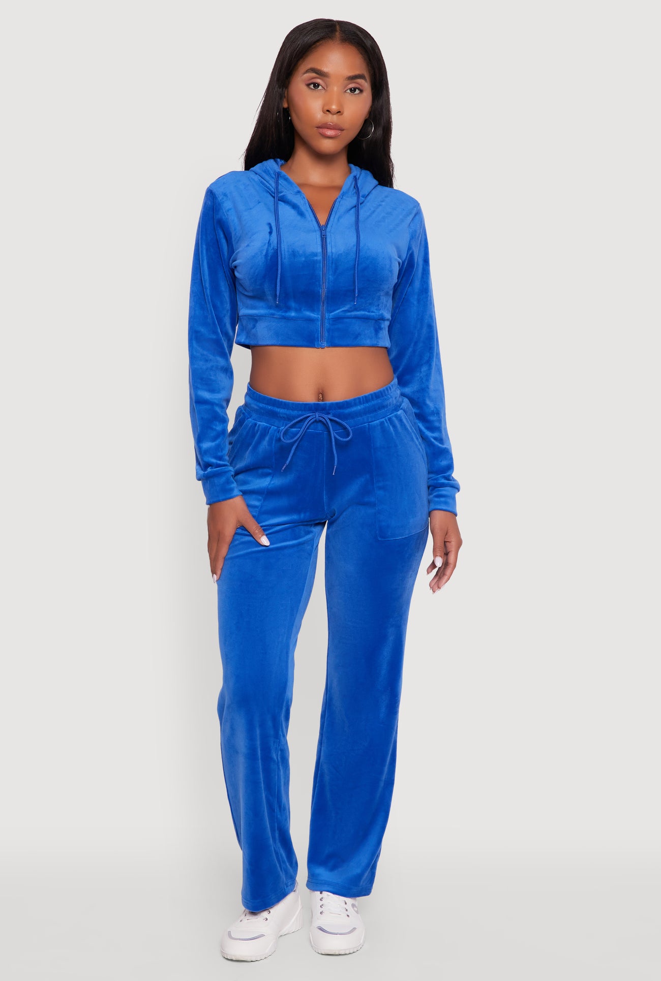Velour Cropped Hooded Sweatshirt