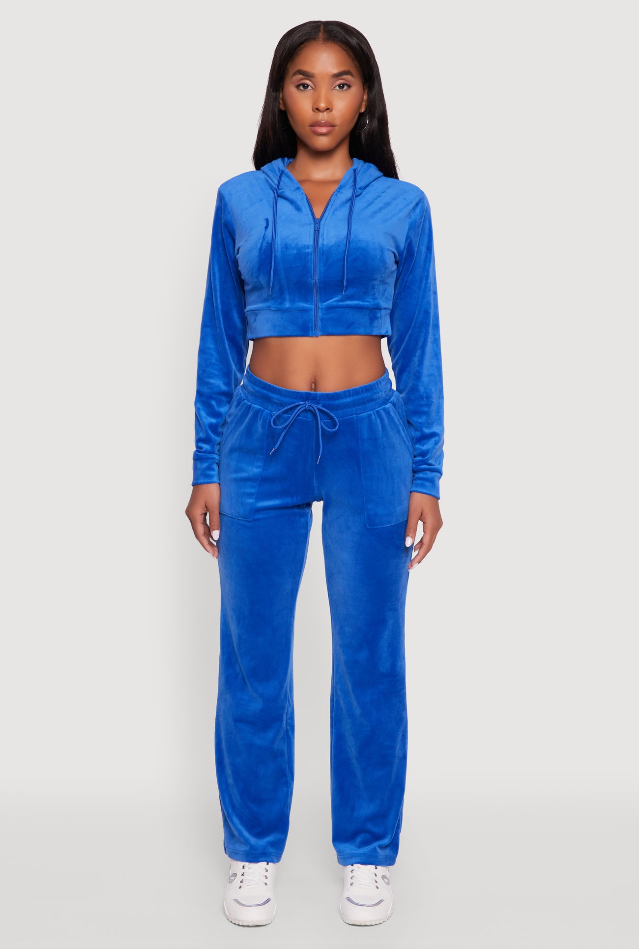 Velour Cropped Hooded Sweatshirt