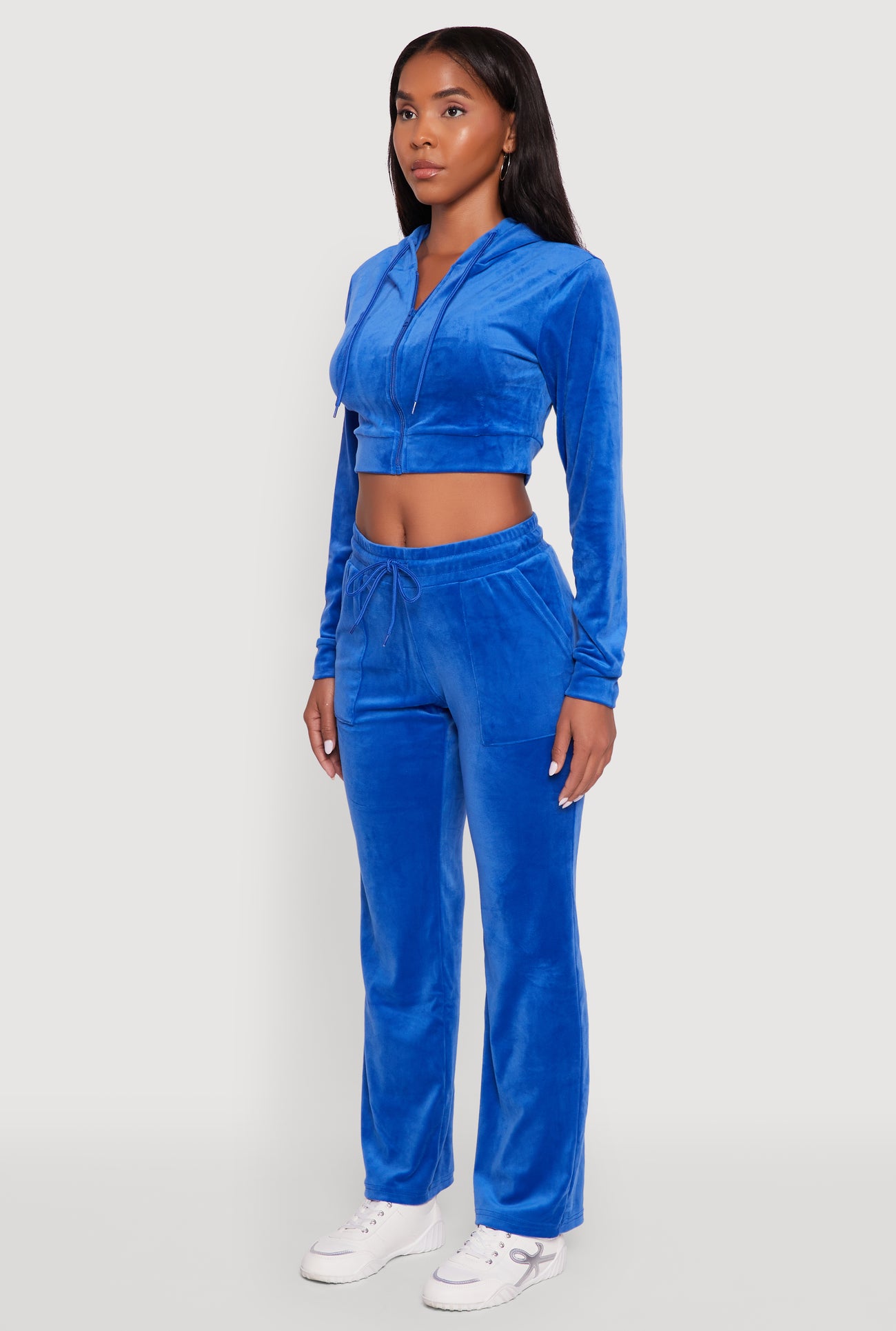 Velour Cropped Hooded Sweatshirt