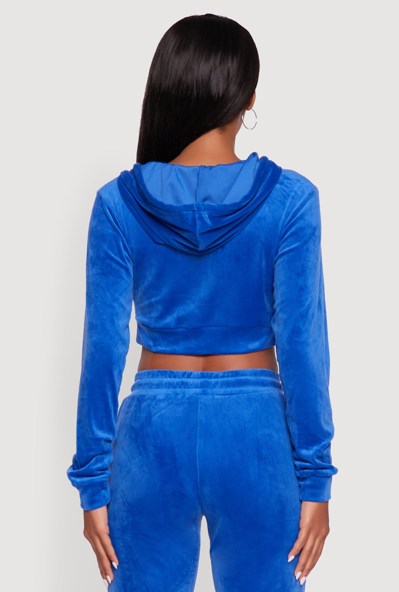 Velour Cropped Hooded Sweatshirt