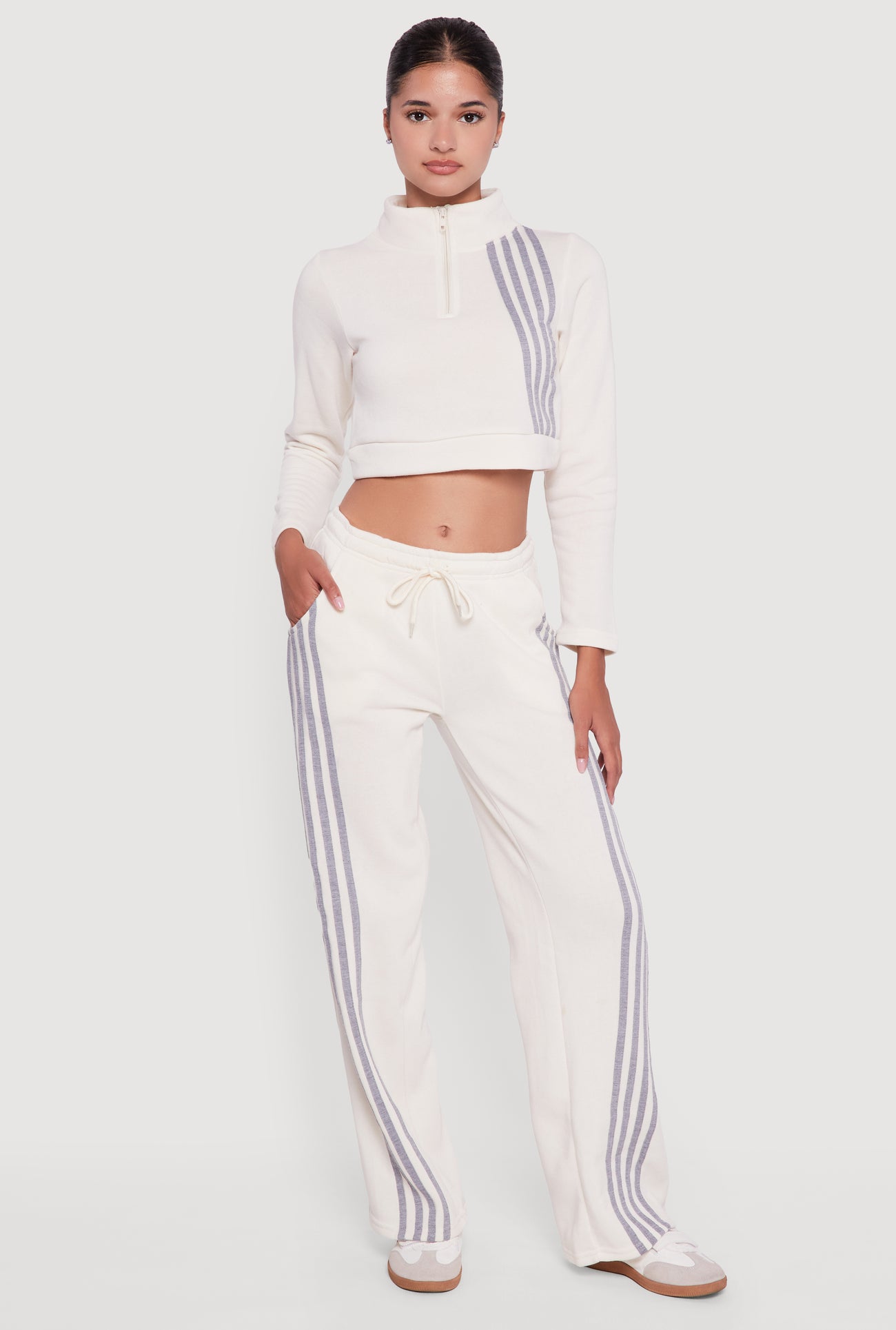 Contrast Trim Fleece Lined Cropped Sweatshirt