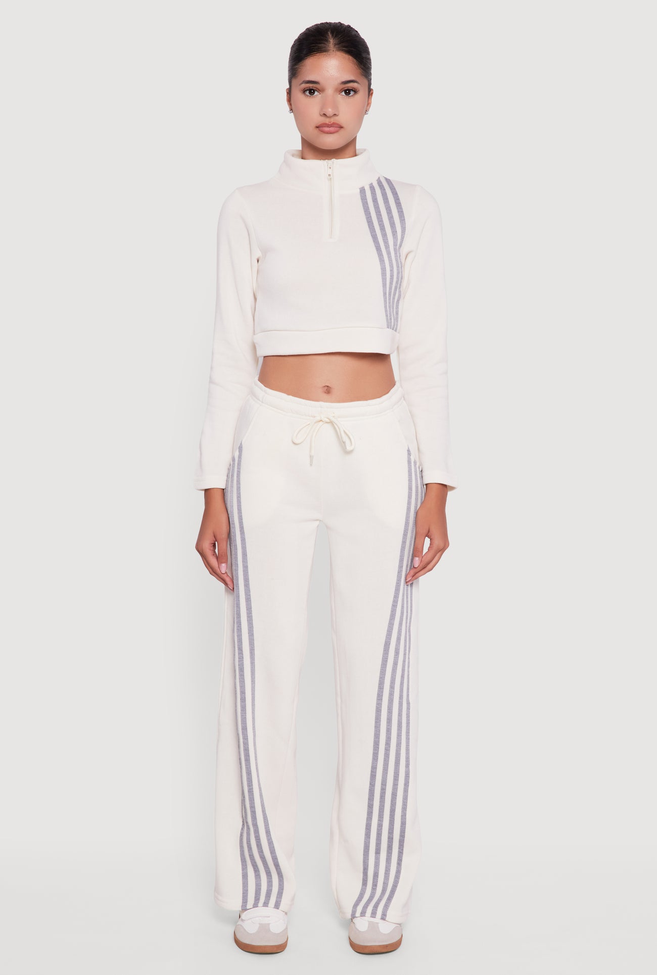 Contrast Trim Fleece Lined Cropped Sweatshirt