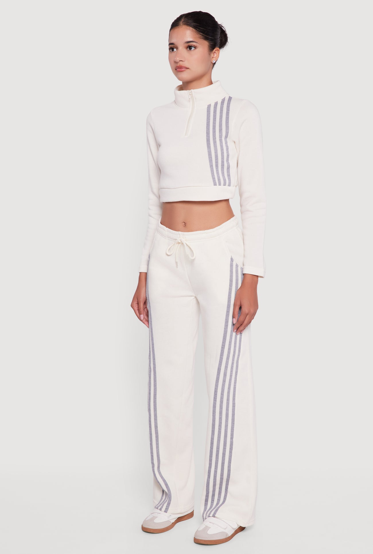 Contrast Trim Fleece Lined Cropped Sweatshirt