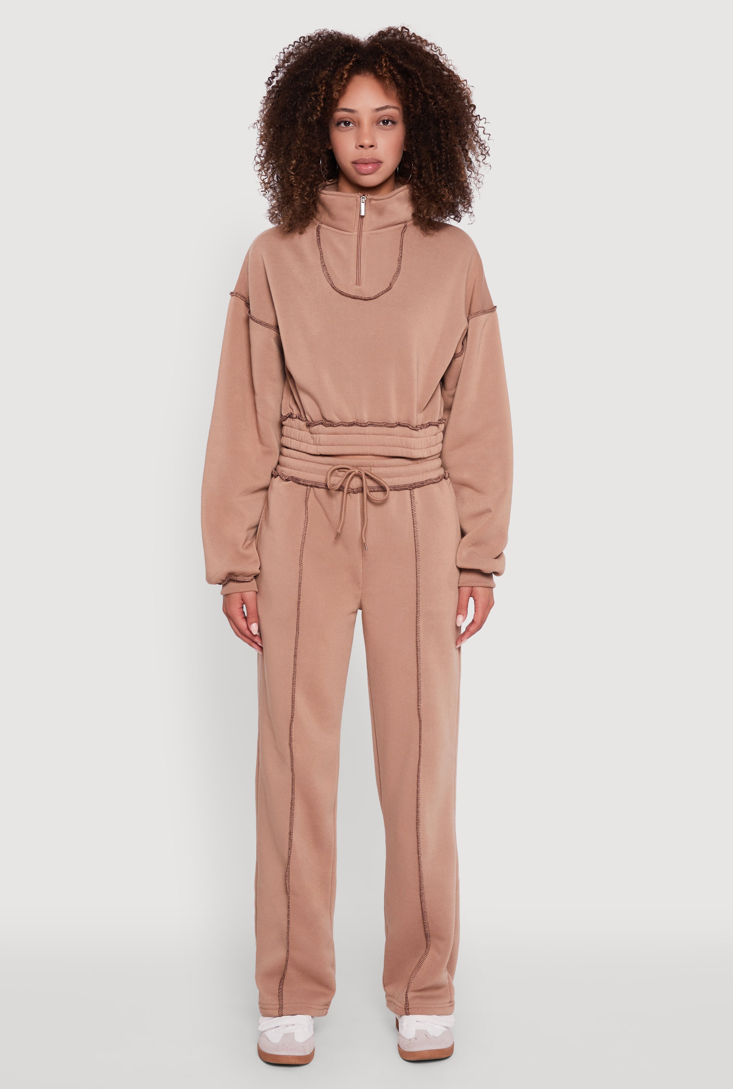 Mock Neck Half Zip Cropped Pullover Sweatshirt