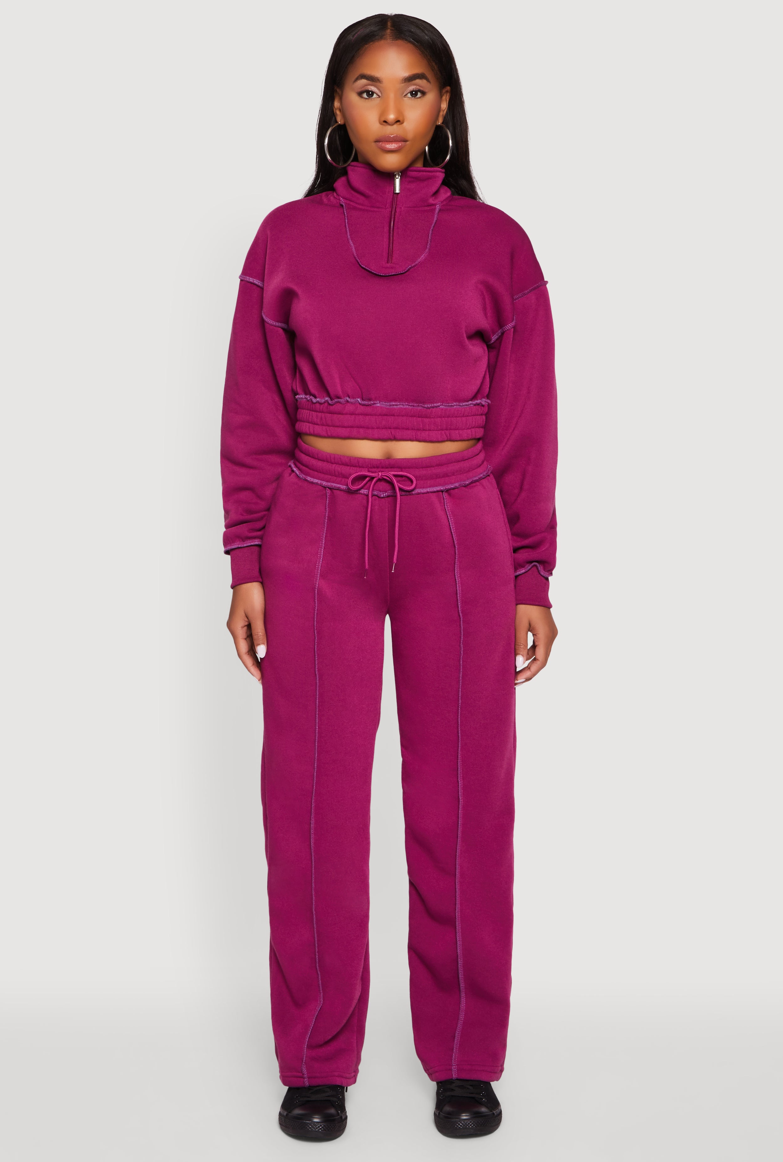 Mock Neck Half Zip Cropped Pullover Sweatshirt