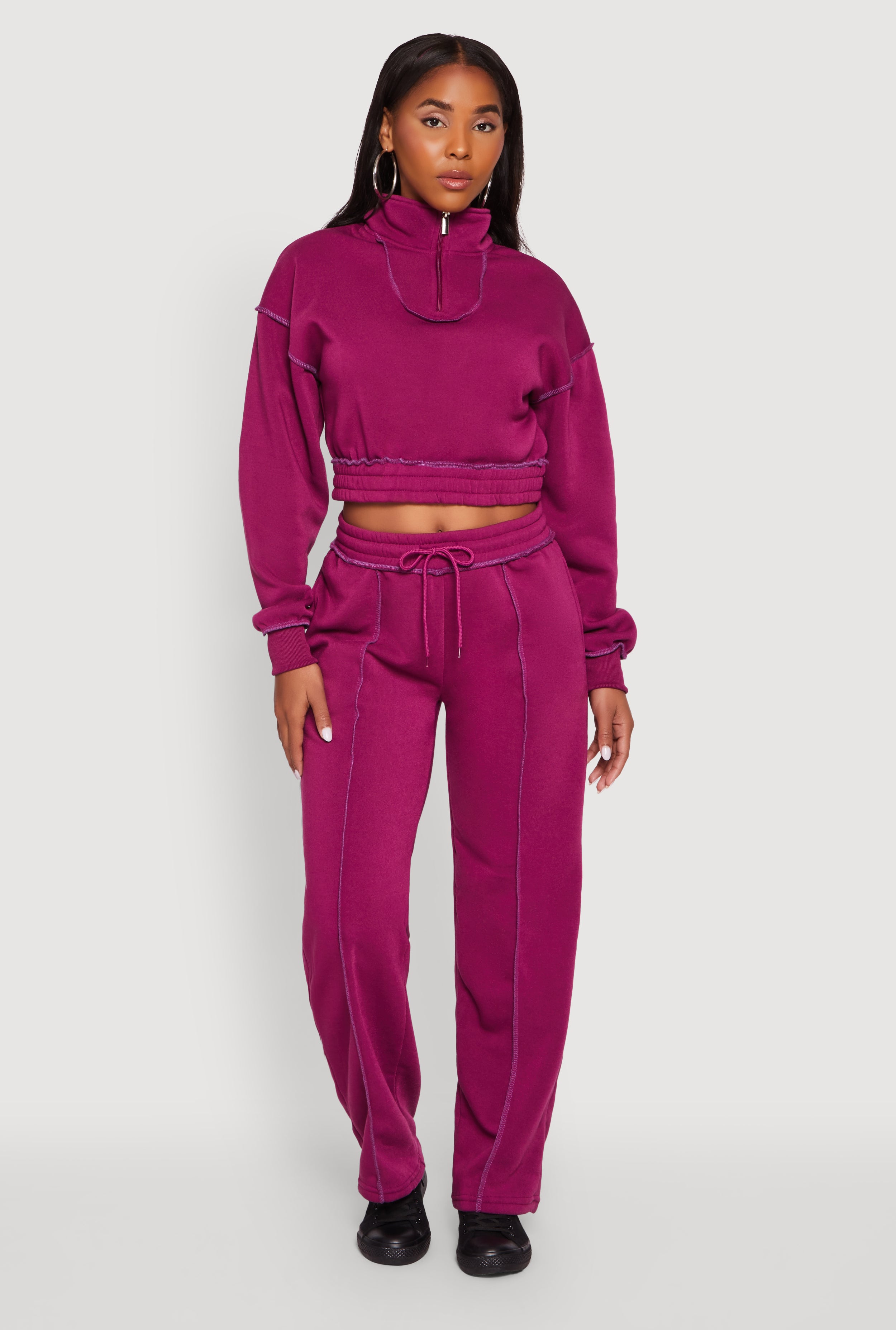Mock Neck Half Zip Cropped Pullover Sweatshirt