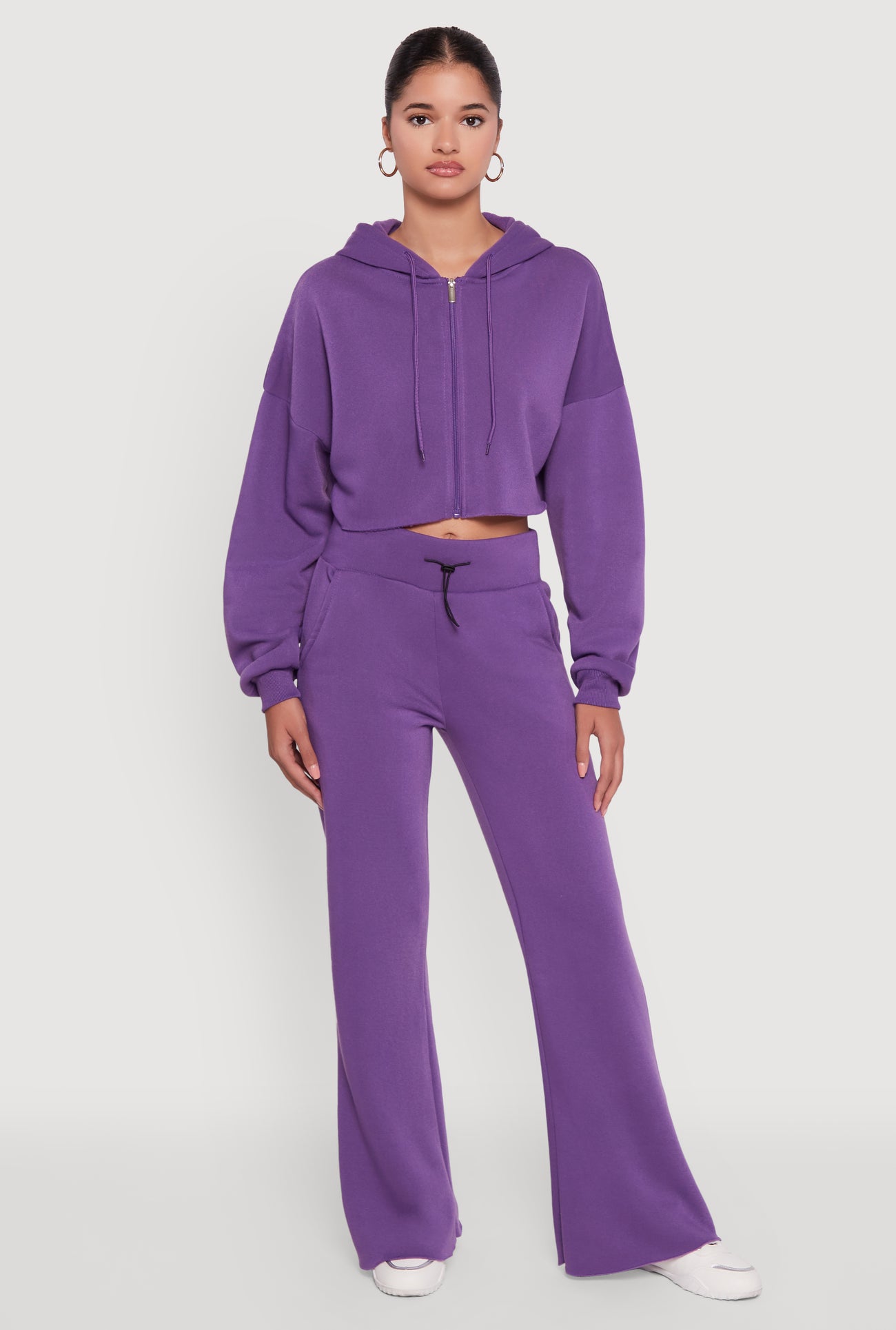 Long Sleeve Zip Front Cropped Hoodie