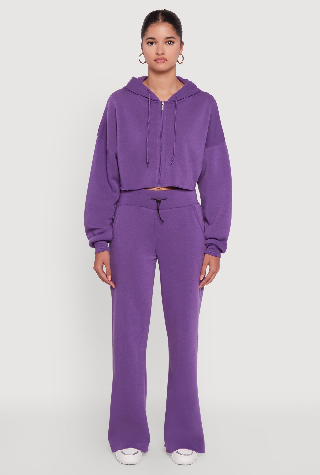 Long Sleeve Zip Front Cropped Hoodie
