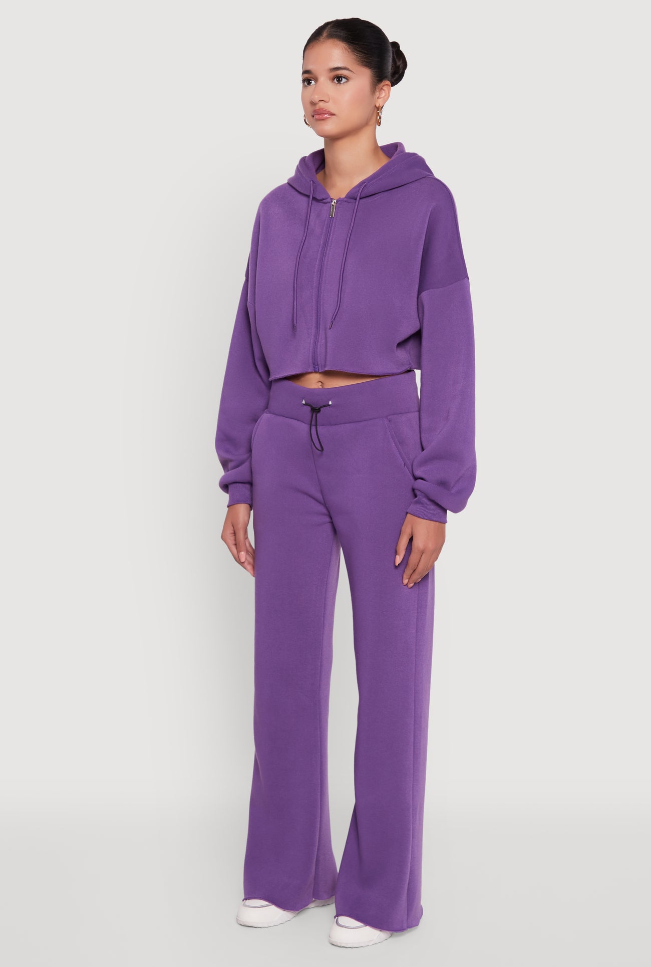 Long Sleeve Zip Front Cropped Hoodie