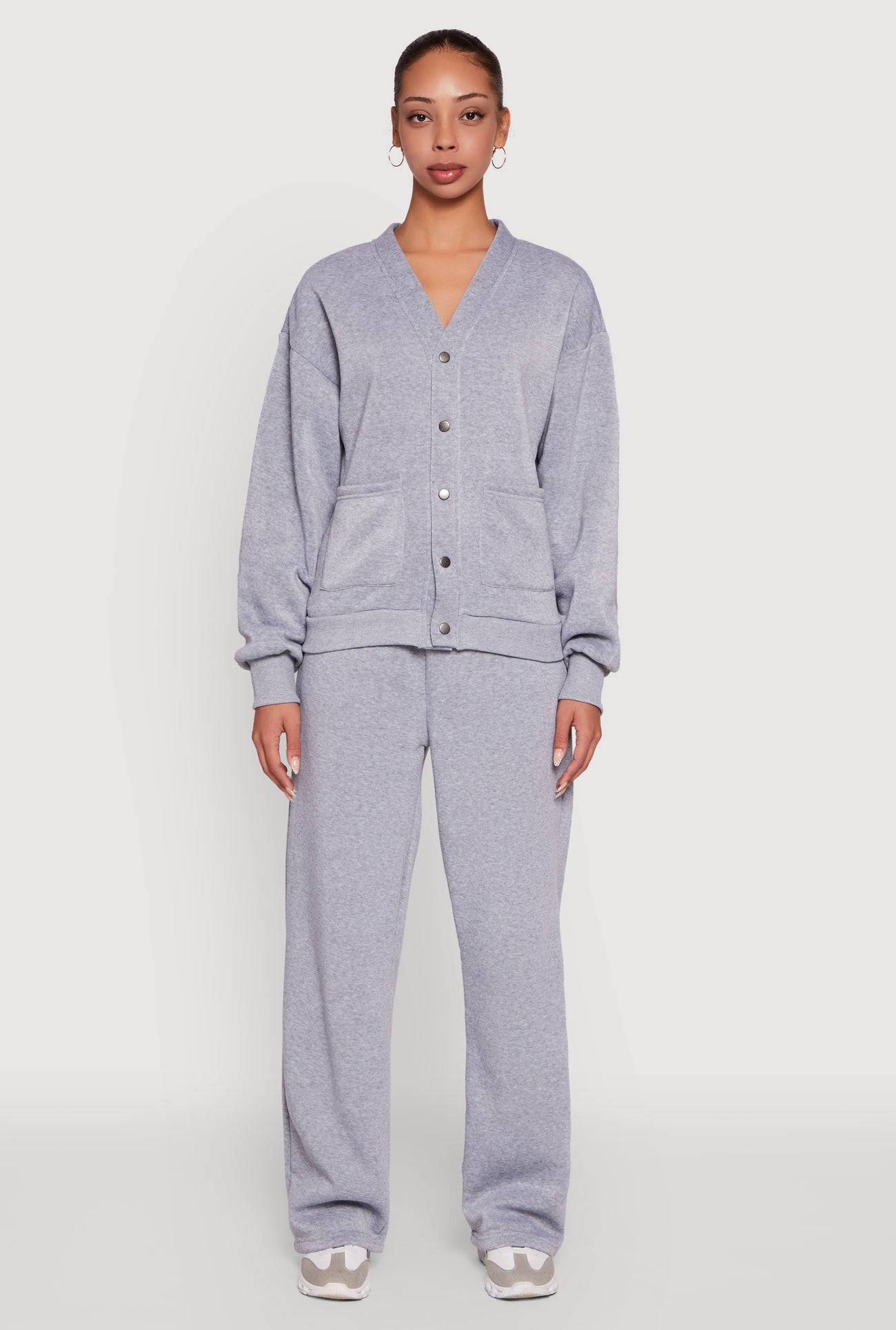 Oversized Fleece Lined V-Neck Button Front Cardigan