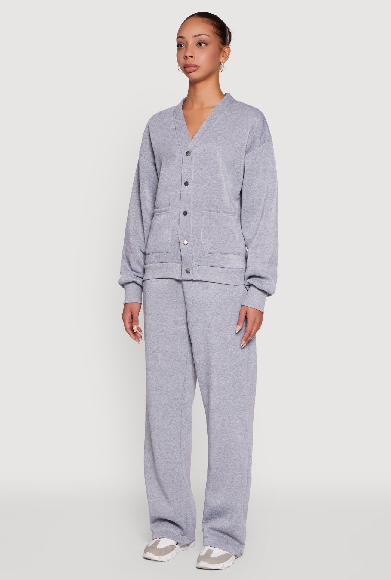 Oversized Fleece Lined V-Neck Button Front Cardigan